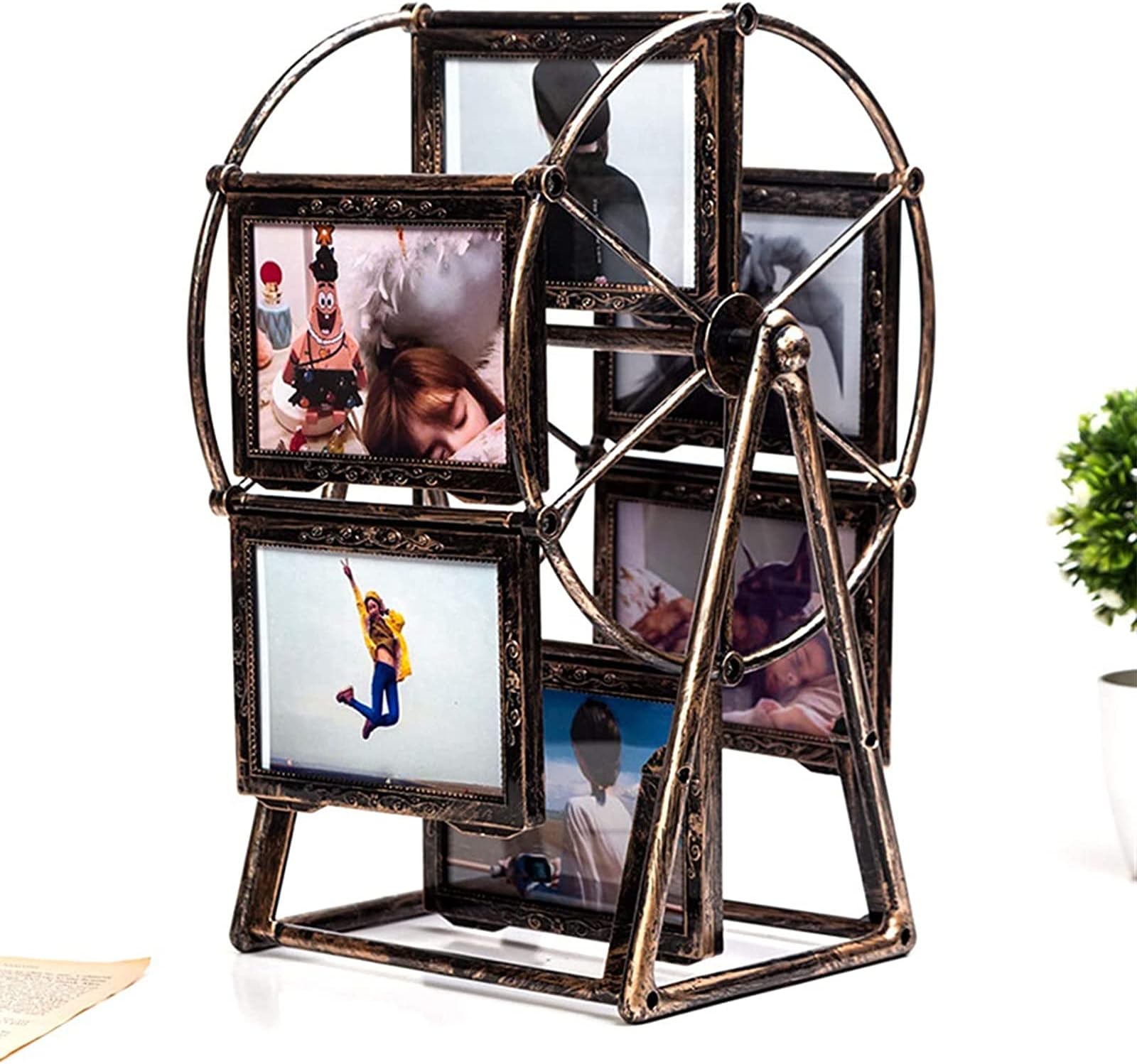 Retro Vintage Rotating Ferris Wheel Picture Frame, Personalized Family Photo Frame Shows for 12 Photos Home Décor Christmas Birthday Gifts (Upgrade)