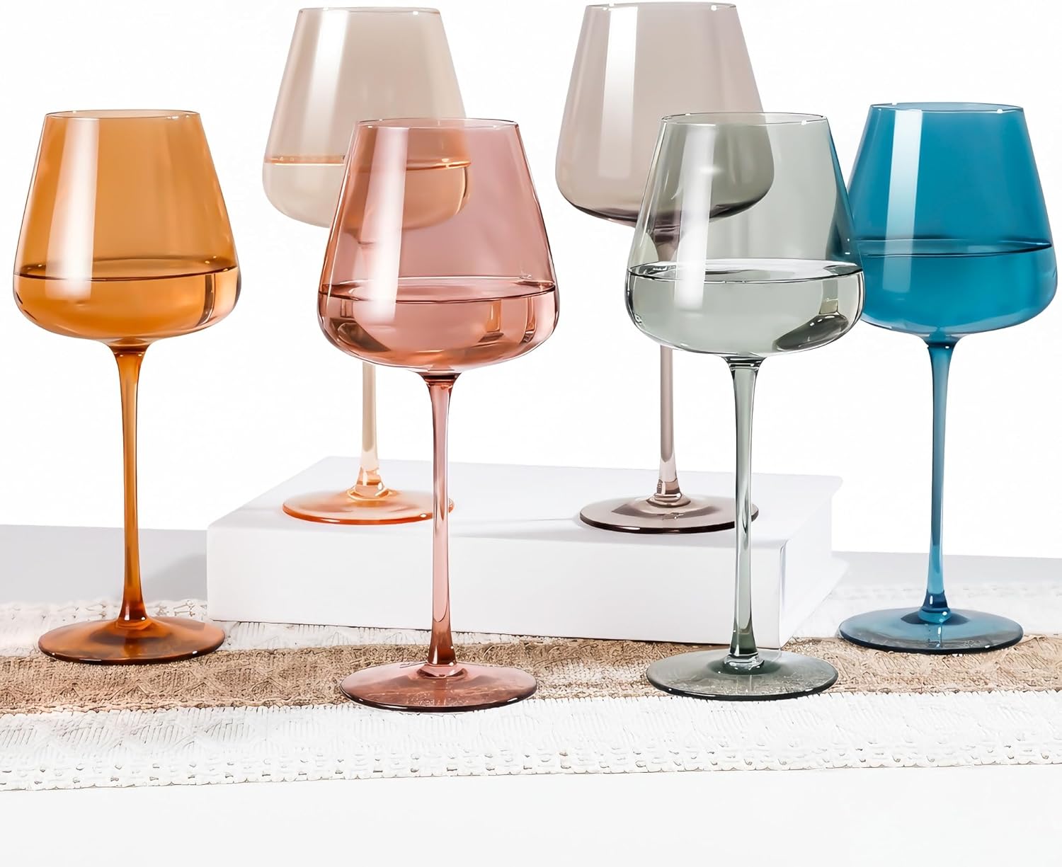 Colored Wine Glasses Set of 6, Hand Blown Large Colorful Wine Glass 18Oz, Lead-Free Premium Crystal Long Stem and Thanksgiving Wine Glass, Valentine's Day and New Year gifts