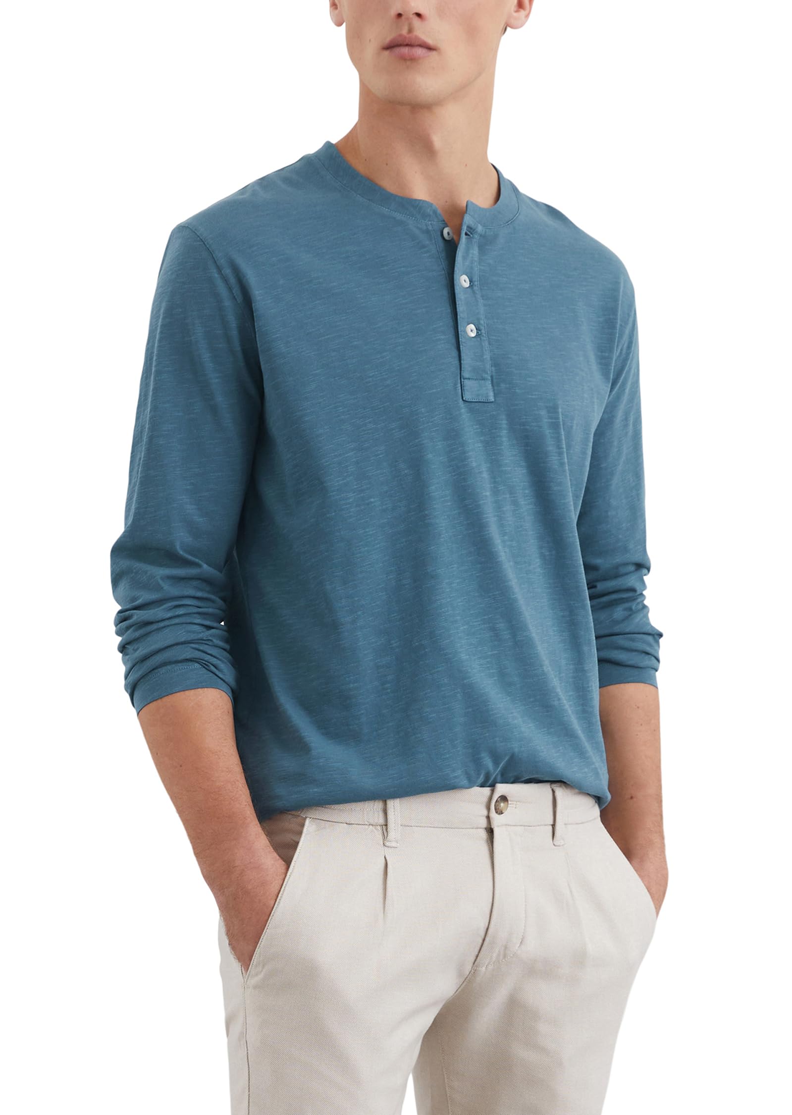 Marc OߴPolo Men's Organic Cotton Long Sleeve Top with Short Button Placket, Blue (Storm), S