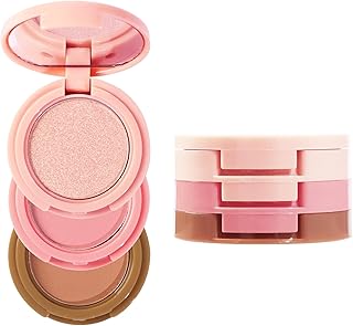 3-in-1 Makeup Palette, Highlighter & Contour & Blush Trio Makeup Palette, Face Bronzer Contour Powder, Natural Glossy Finish, Super Silky Blushes Powder Beauty Face Highlighter Makeup (# 02)