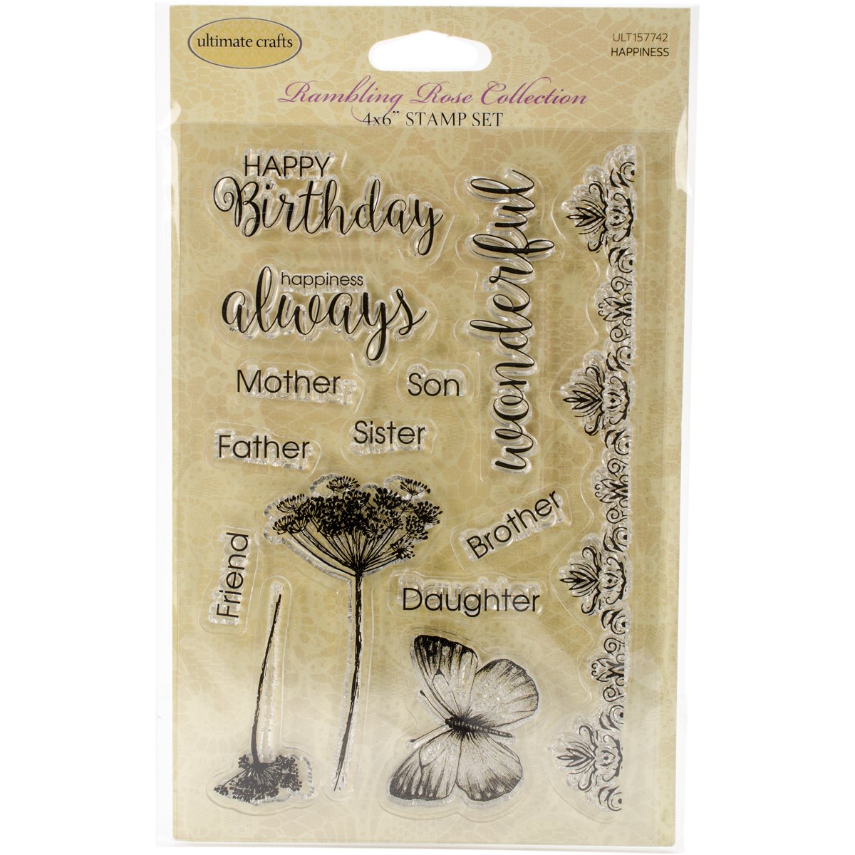 Ultimate Crafts Happiness Clear Stamp Set, Synthetic Material, 17.8 x 11.2 x 0.4 cm
