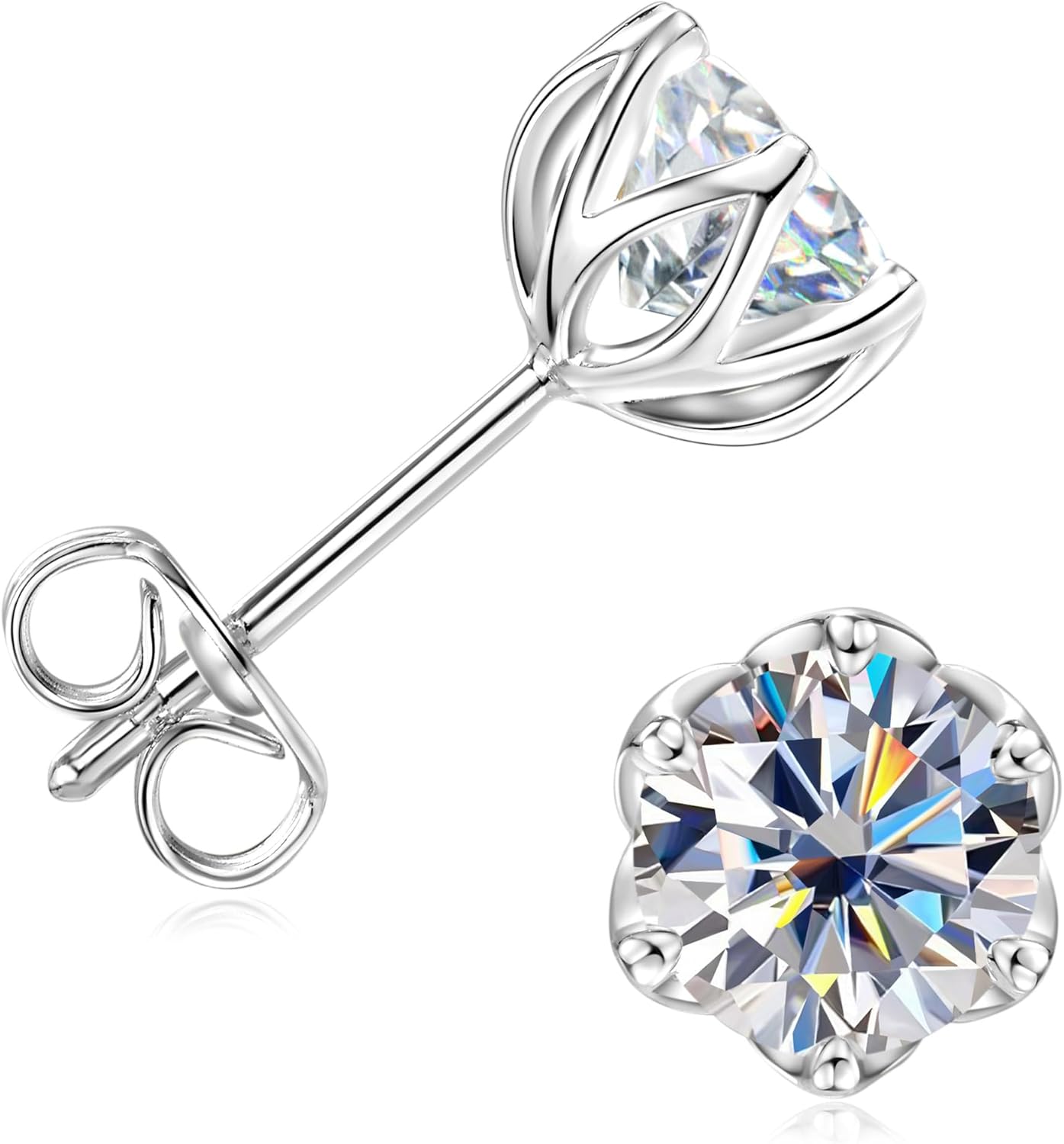 0.5-1CT Moissanite Stud Earrings, D Color VVS1 Lab Created Imitation Diamond Solitaire Lace Round Earrings for Women Birthday Holiday Jewelry Gifts