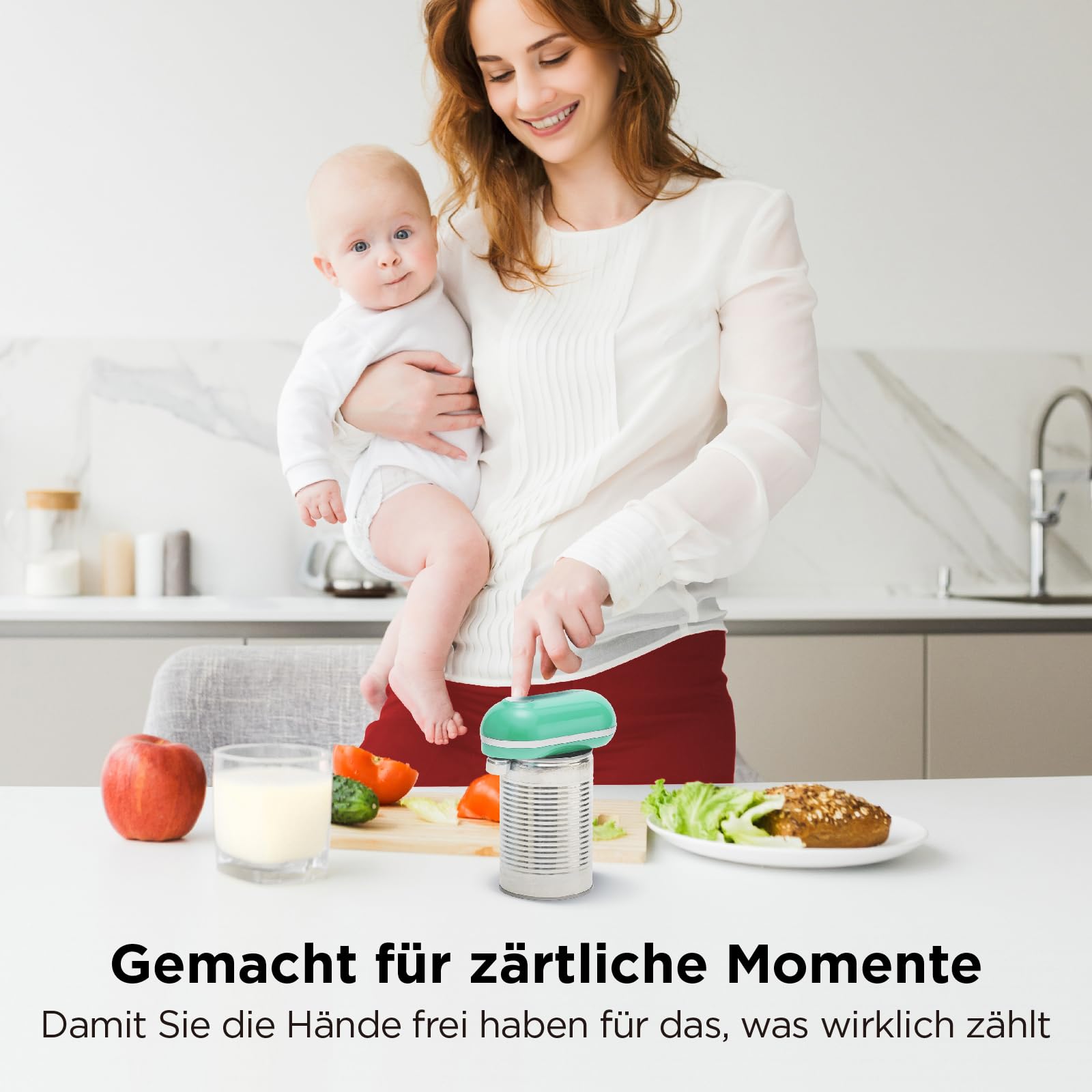 Kitchen Mama Mini Plus Wiederaufladbarer elektrischer Dosenöffner: Kompakt, Aufladen über Typ-C Ladekabel, freihändig, automatische Abschaltung, glatte Ränder, lebensmittelecht (Türkis)