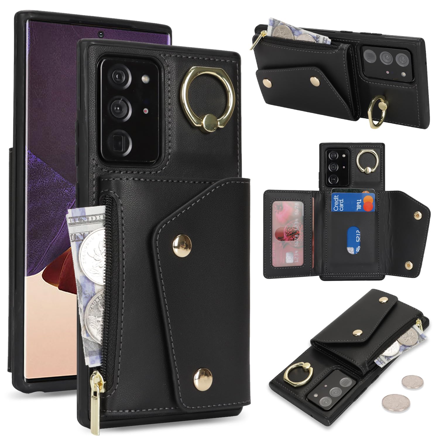 Lipvina for Samsung Galaxy Note 20 Ultra Case Wallet with Card Holder - Zipper Pocket,Credit Card Slots,RFID Blocking,Stand Ring,Double Snap Cover for