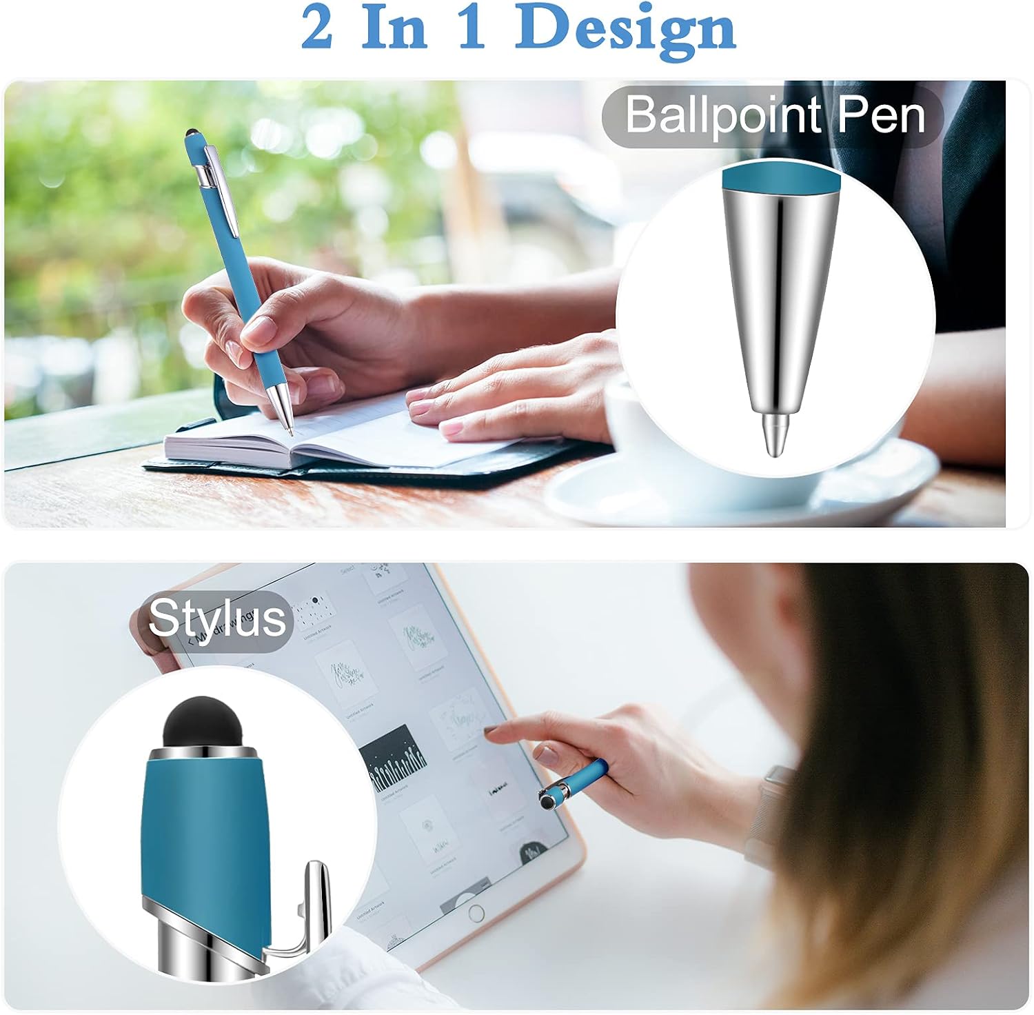 Tenare 12 Pcs Metal Pen with Stylus Tip, Blue-Green image 2
