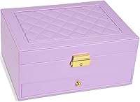 Unimoly 2-Layer Lockable Jewelry Box for Women - Removable Tray, Vintage Quilted Light Purple Organizer & Storage Gift