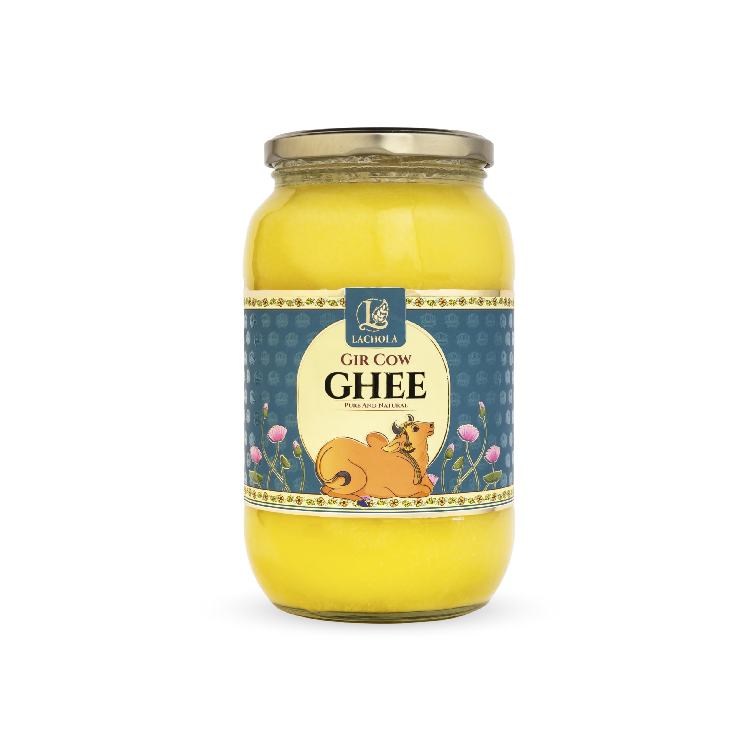 LACHOLA “Pure A2 Gir Cow Ghee – 100% Grass‑Fed Bilona Curd‑Churned Cultured Ghee | Organic, Natural & Lab‑Certified | Glass Jar 1 L (Pack of 1)”