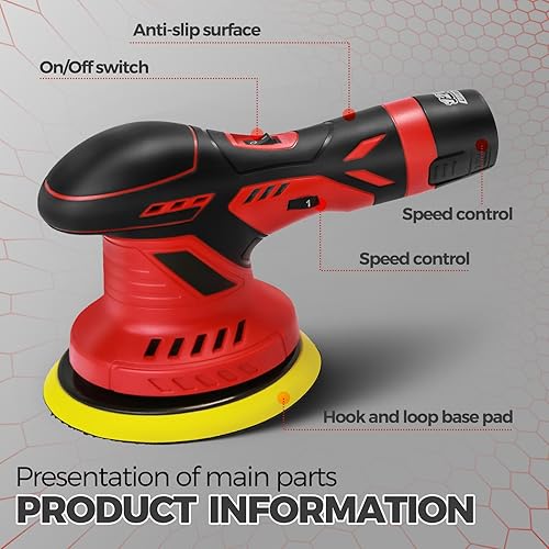 Miniatura 4 de Paquete de 40 pulidores de búfer inalámbricos, herramientas eléctricas de pulidora de doble acciónDA, 2 baterías de 2000 mAh, 6 velocidades
