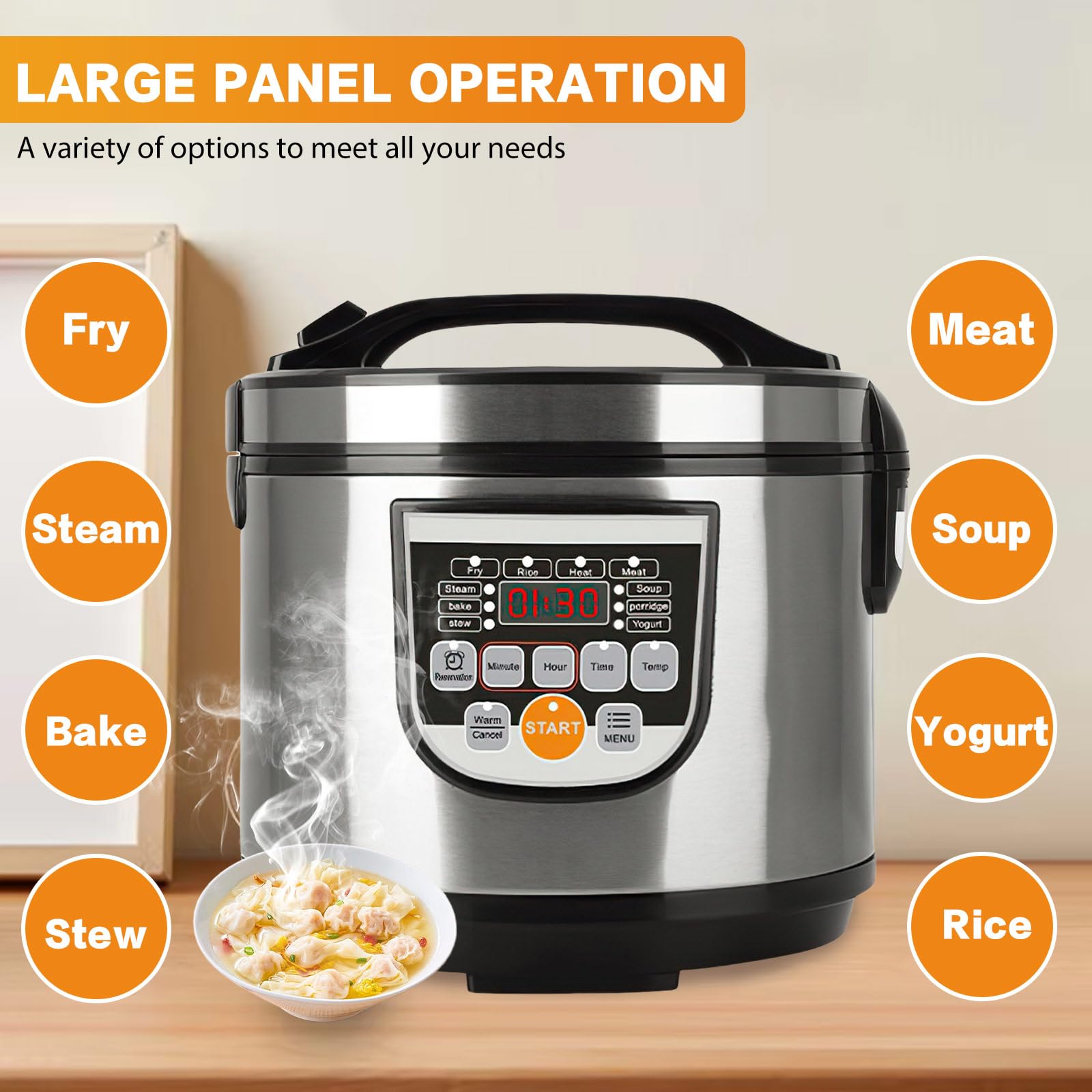 Cuociriso da 5 l, grande capacità, per 2-10 persone, multicooker elettrico multifunzionale, 700 W, 10 programmi, stop & mantieni in caldo, auto, ideale anche per verdure/pesce, ecc
