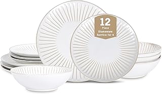 Stone Lain Linea 12-Piece Dinnerware Set Stoneware, White