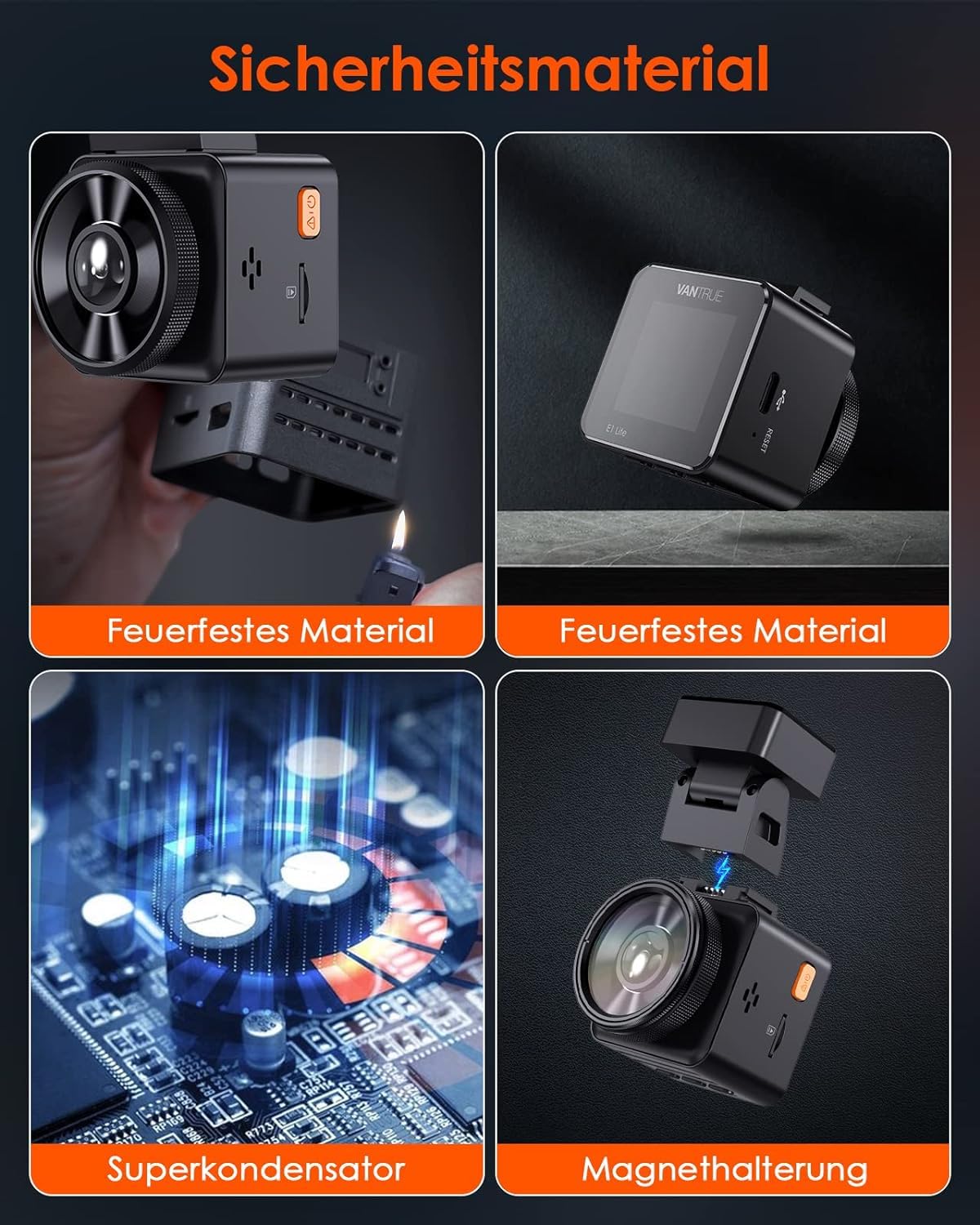 VANTRUE E1 Lite 1080P Mini WiFi GPS Dash Cam, Controllo APP e Comando Vocale Inglese, Anteriore con HDR, 1,54 pollici IPS 30fps, Nascosta, Notturna 160°, Parcheggio 24 ore, G-Sensor, Loop, Max 512GB