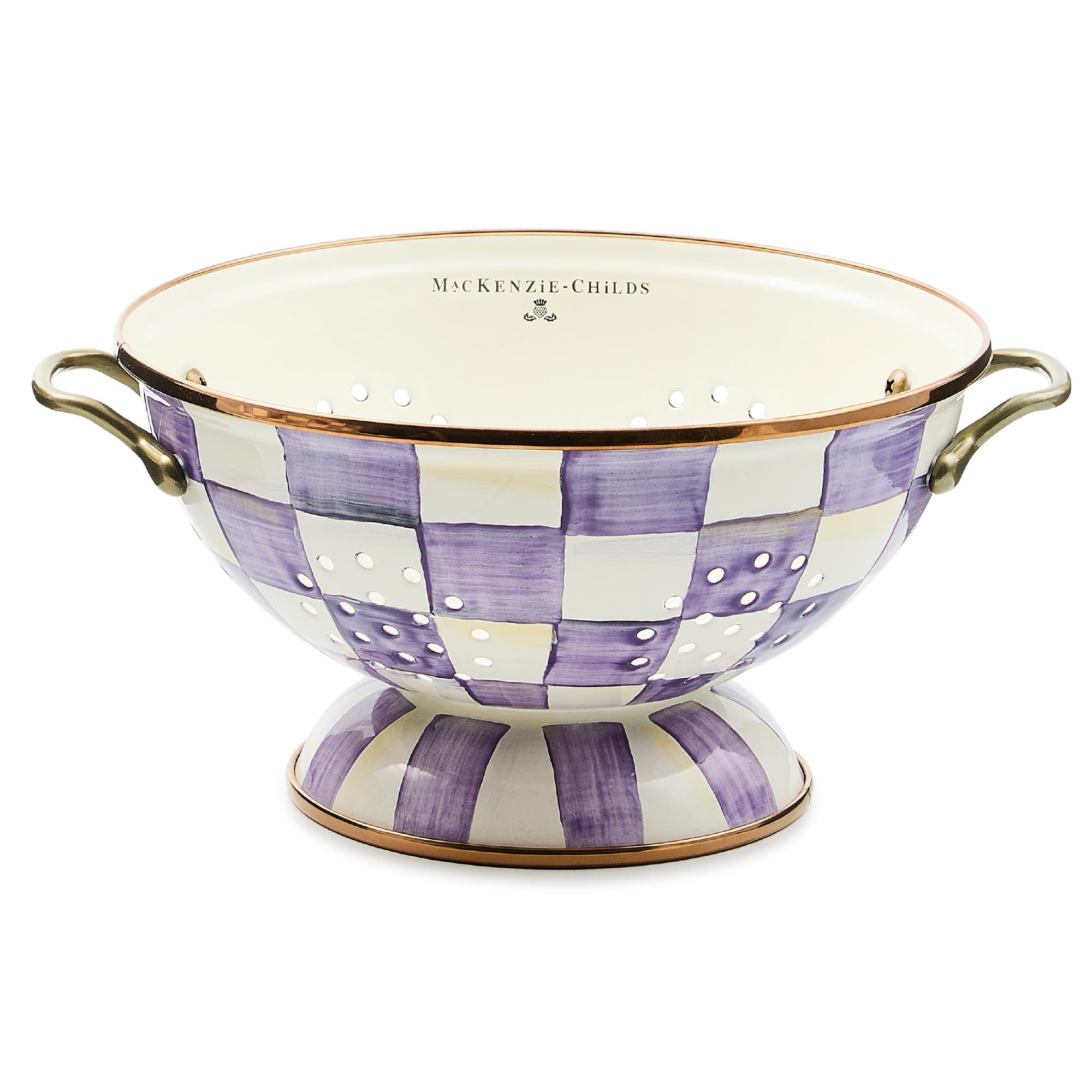 MACKENZIE-CHILDS Enamel Colander, Large, Purple-and-White Violet Check