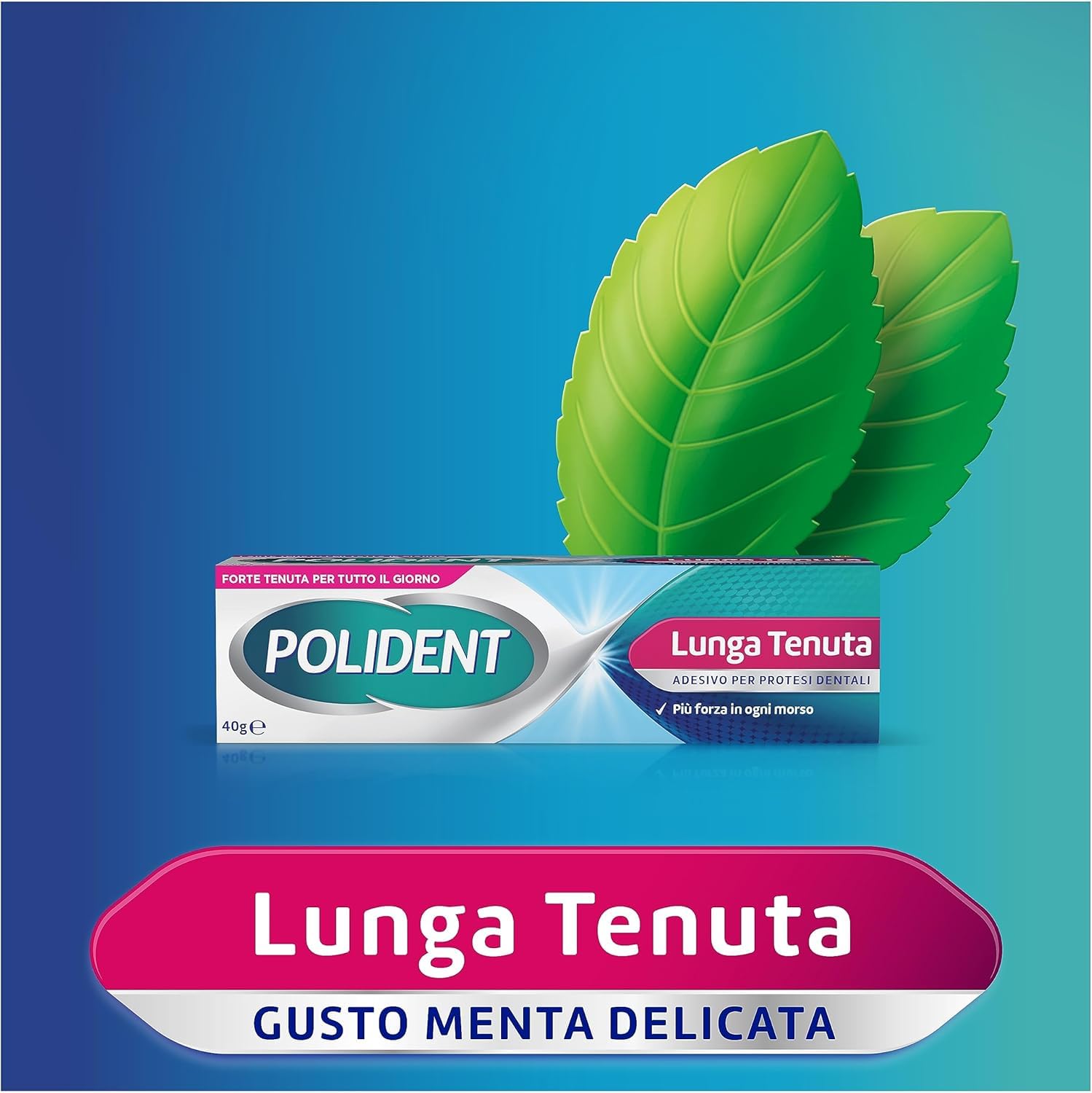 Polident Lunga Tenuta, Adesivo per Protesi Dentale, fino a 12 Ore di Tenuta Giornaliera, Gusto Menta Delicata, Pacco da 4x40 g