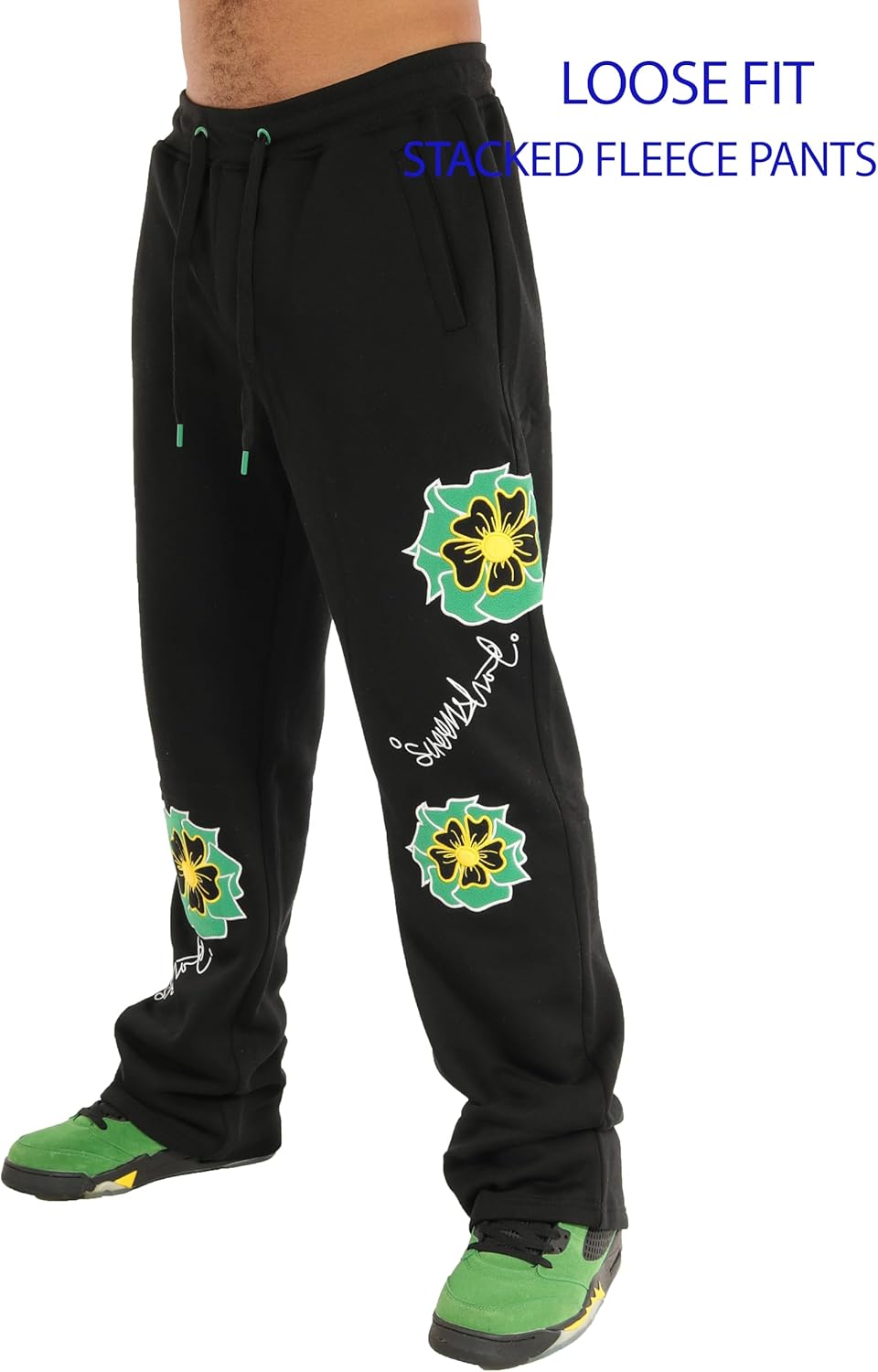 SCREENSHOT Fleece Pants 3202 Mens Streetwear Urban Fit Fleece Pants - Stacked Flare Sweatpants Ribbed Wasteband Drawstring - Image 6