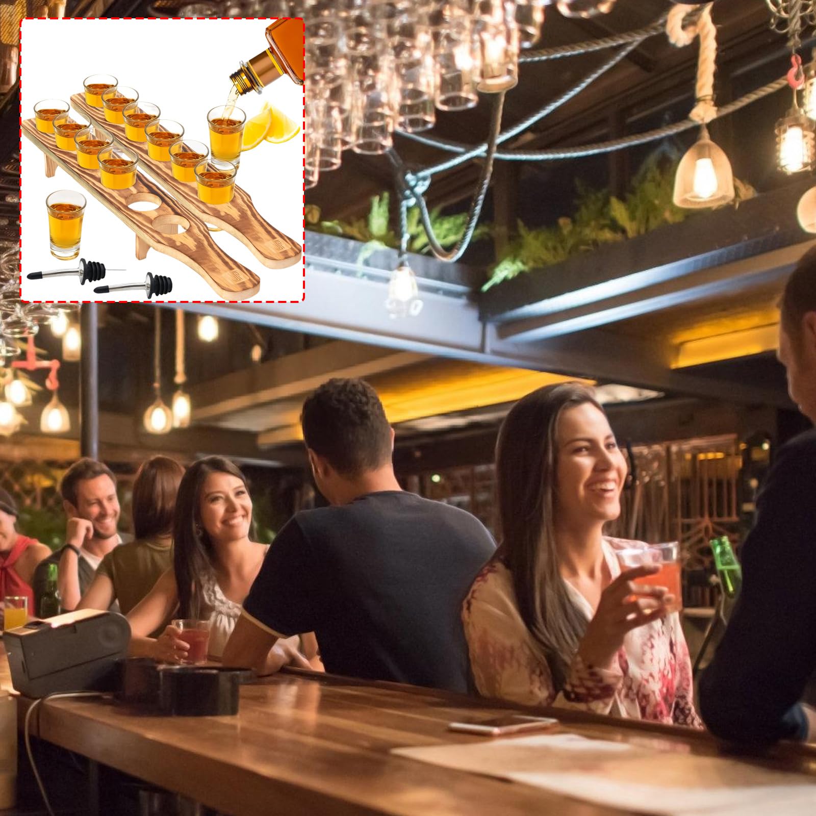 Tasses à Liqueur en Verre épais de qualité supérieure et Plateau de Service en Bois, Collection complète d ' Accessoires pour Boire, gobelets à Liqueur en Verre trempé 12 pièces