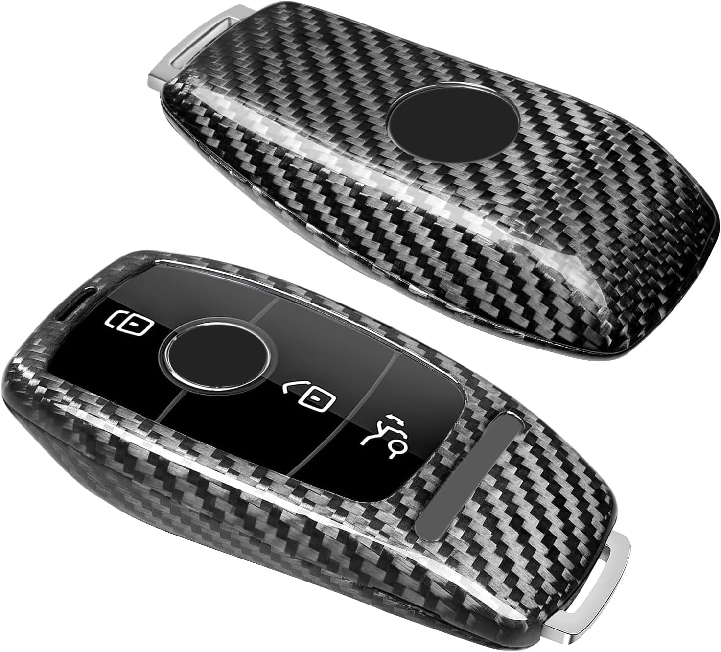 T-Carbon Real Glass Fiber Key Fob Cover For Mercedes Benz, Protector Fits Mercedes-Benz Amg A220 Cls Class E-Class E63S Gle 350 4Matic S-Class Remote Case (Silver Black)