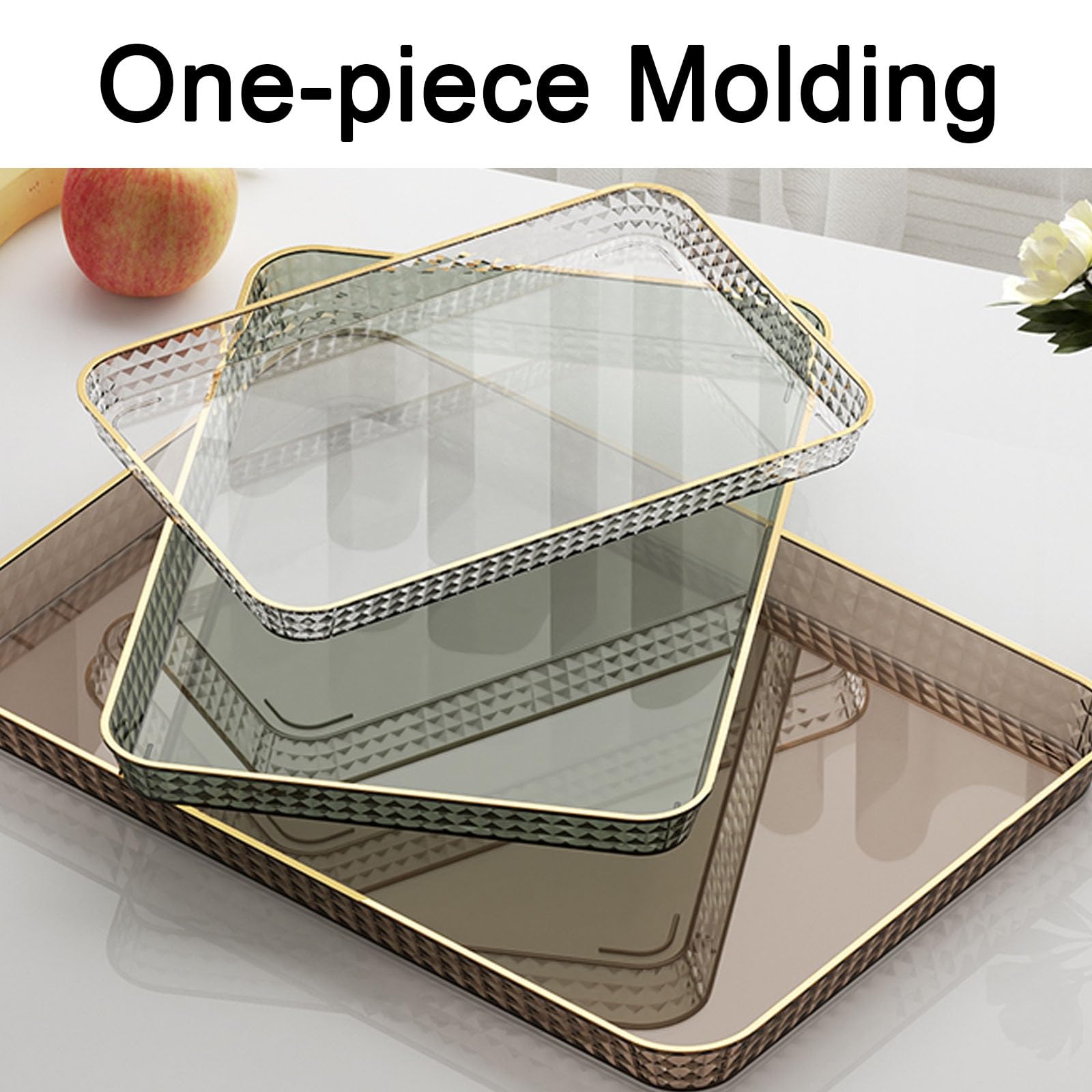 Bandejas Decorativas, Bandeja Plastico Rectangular, Bandejas Recogedoras Rectangulares Resistentes para Interiores y Exteriores(White,31cmx21cmx2cm)