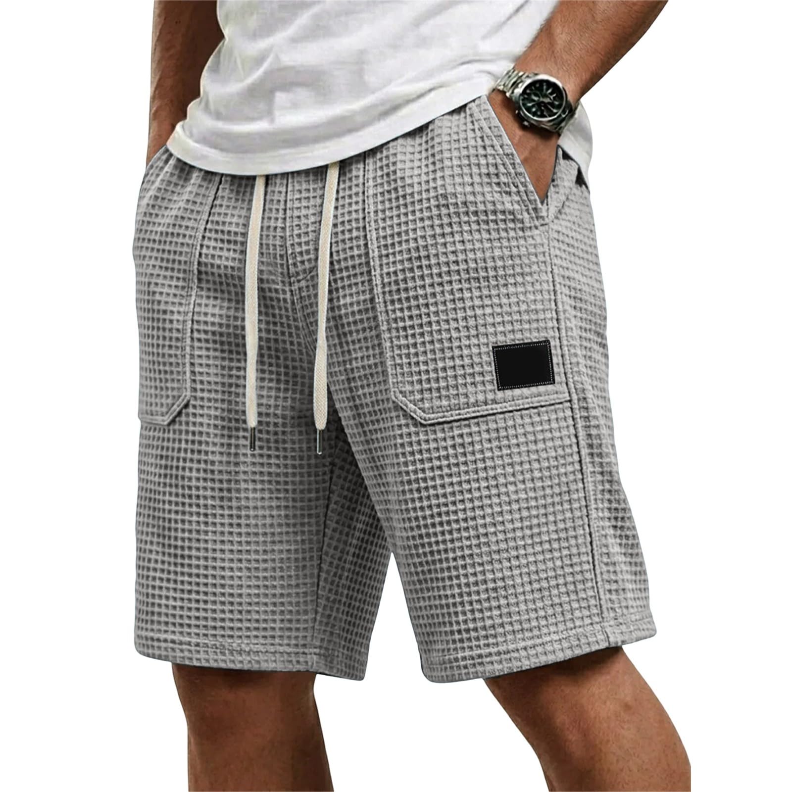 Pantalon court pour homme avec piqué gaufré - Longueur genou - Coupe ample