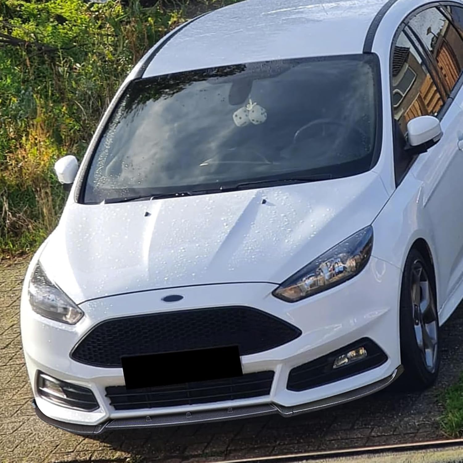 Car Front Bumper Spoiler Splitter Lip for Ford Focus ST MK3.5 2015-2018 2017 Glossy Black Carbon Fiber Look