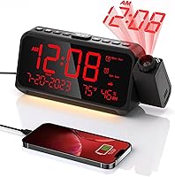Vista 9 de Projection Alarm Clock for Bedroom, Alarm Clock with 350° Rotatable Projector, 5 Brightness, Dual Alarm with Weekday/Weekend Mode, Temp & Humidity