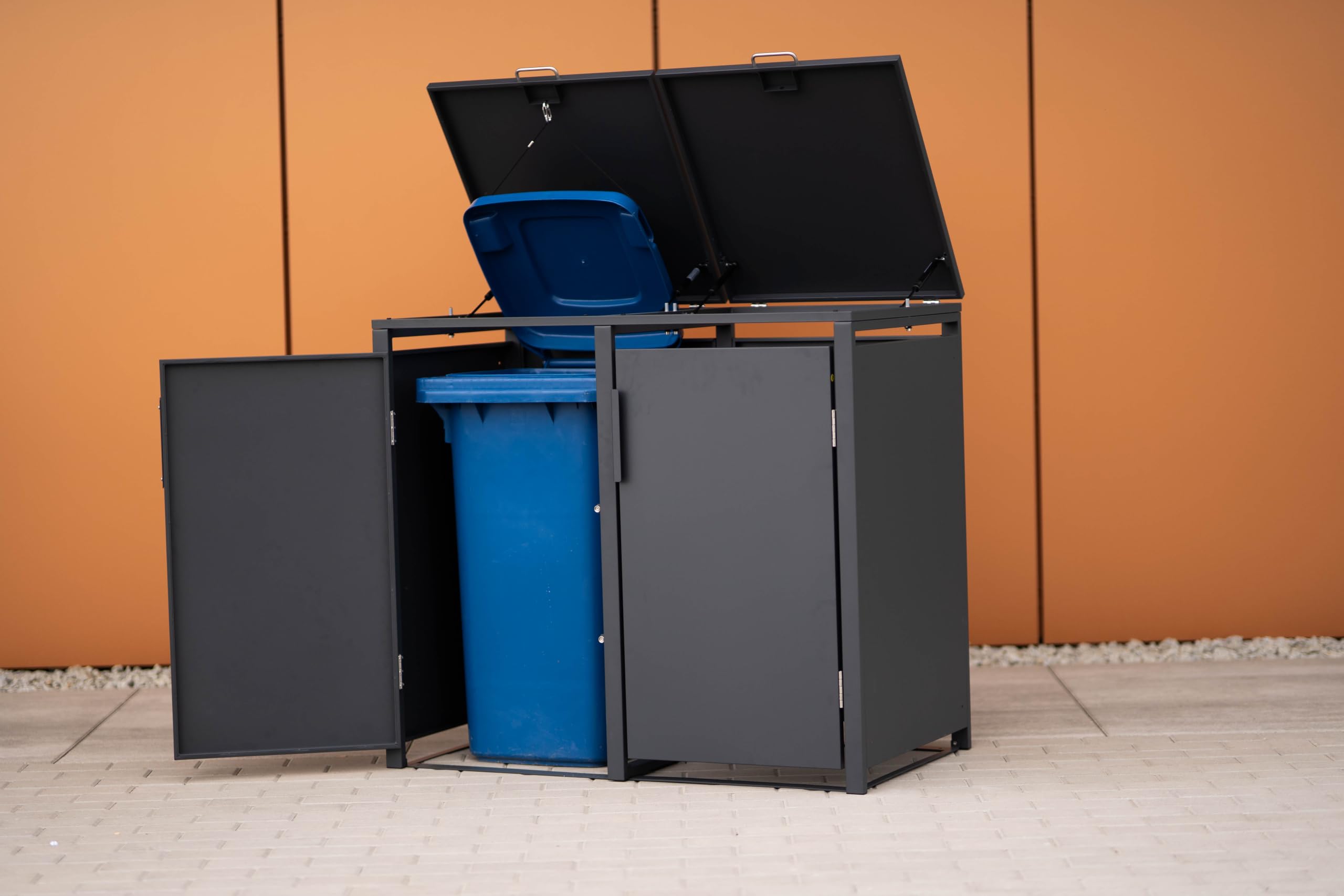 SMARTBOX 2er Mülltonnenbox für 120 l in Anthrazit - Premium Verkleidung Wetterfest & Korrosionsbeständig - Storage Cabinet Möbelschrank mit Gasdruckdämpfer Soft-Close Deckelseilzug Magnetverschluss