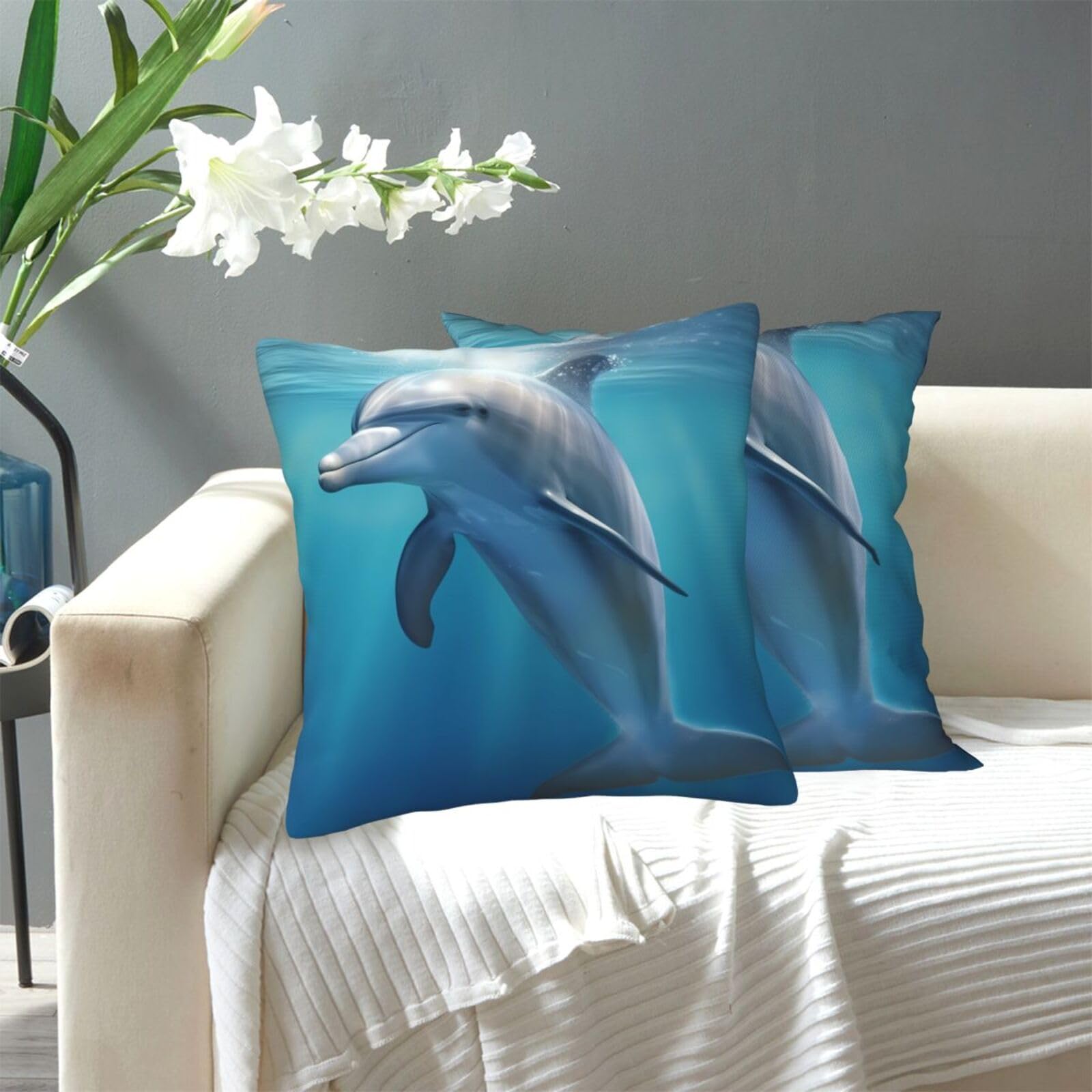 FekiLoot Decorative Throw Pillow Covers Modern Farmhouse Pillowcase Double Sided Cozy Cushion Cover for Sofa Couch Bed 18"X18" Winter The Dolphin