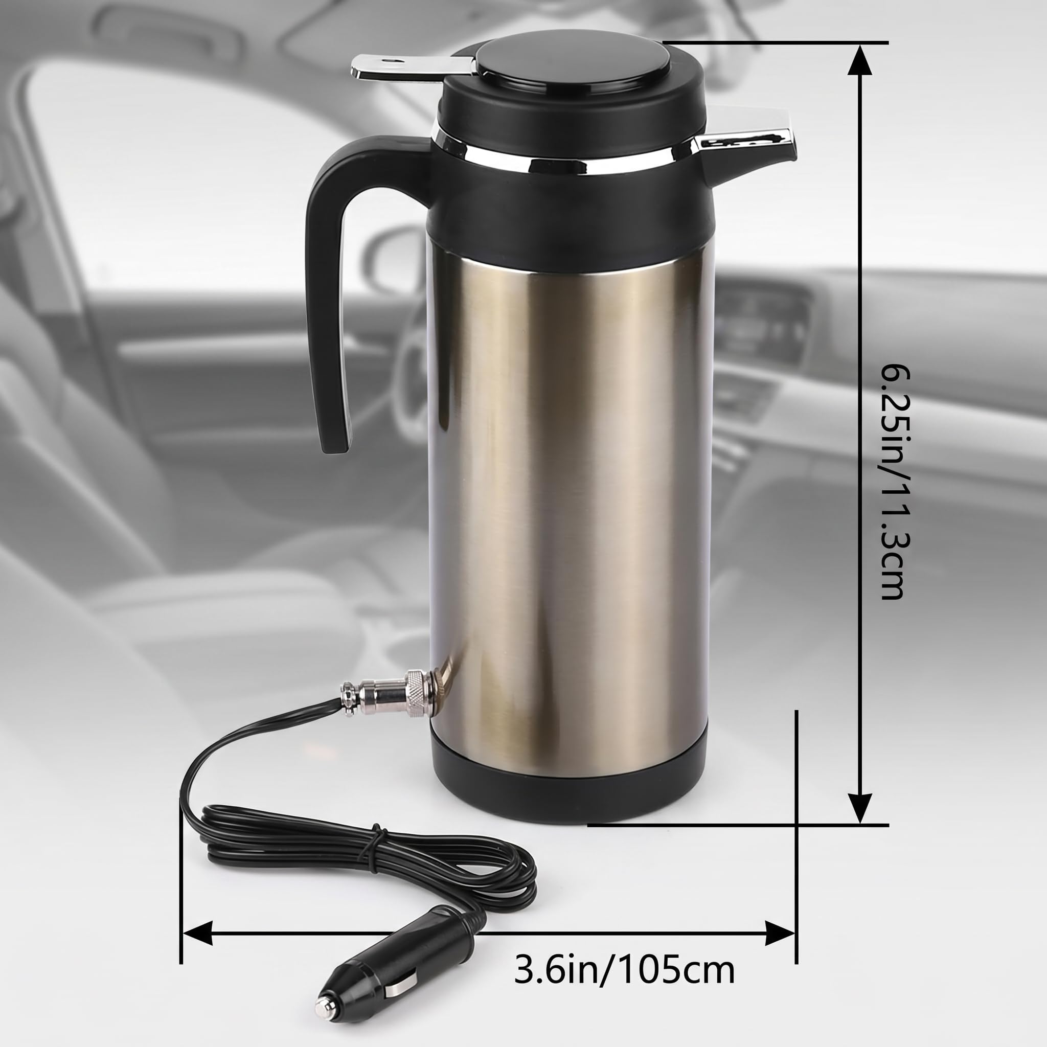 Haofy Hervidor Eléctrico para Automóvil, 1200 Ml, 12 V / 24 V, Hervidor Eléctrico Portátil de Acero Inoxidable para Automóvil, Termos de Viaje, Botella de Agua para Calentar Agua Caliente, Café,(12V)