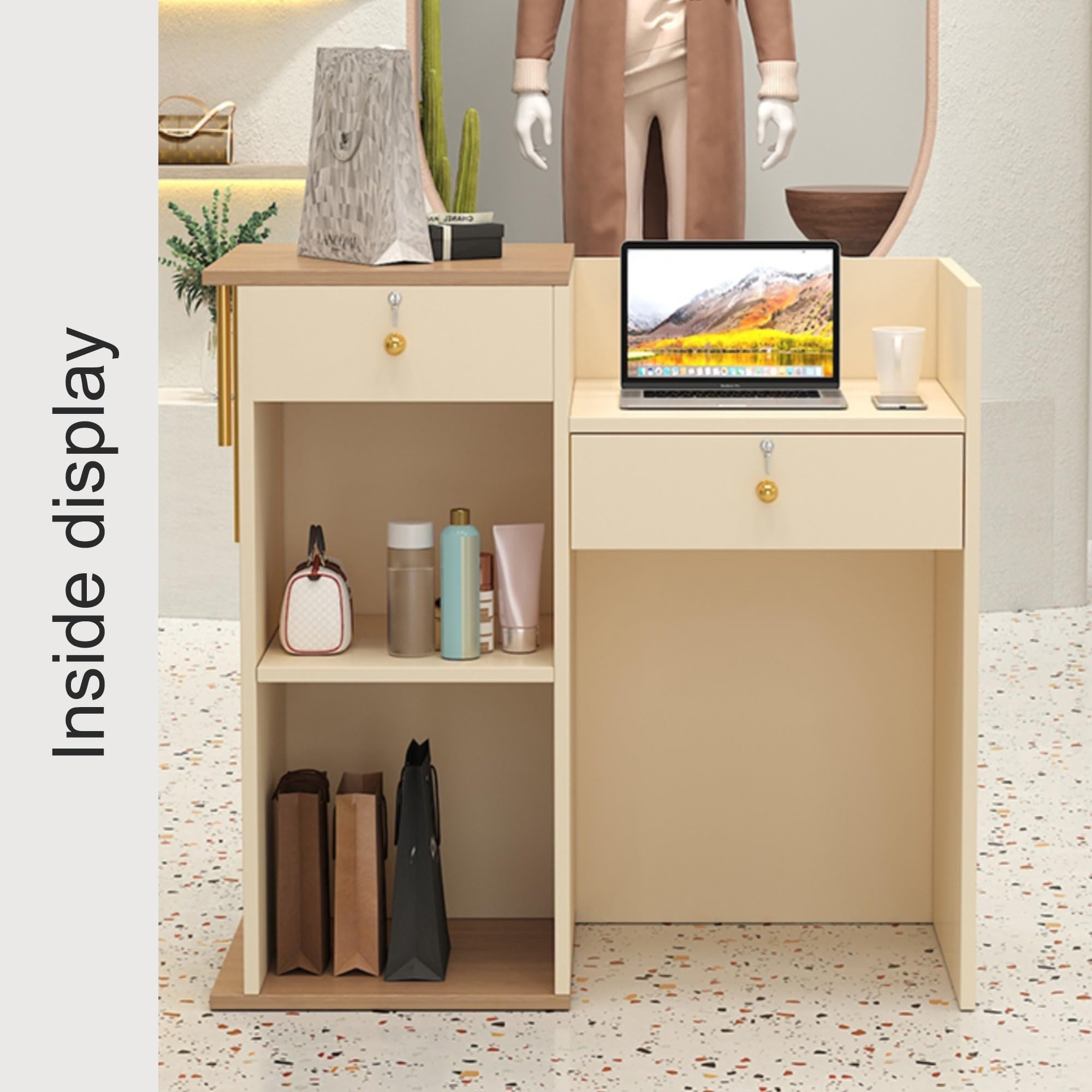 Empfangstresen Mit Schublade - Weiß+Blau Für Laden & Büro