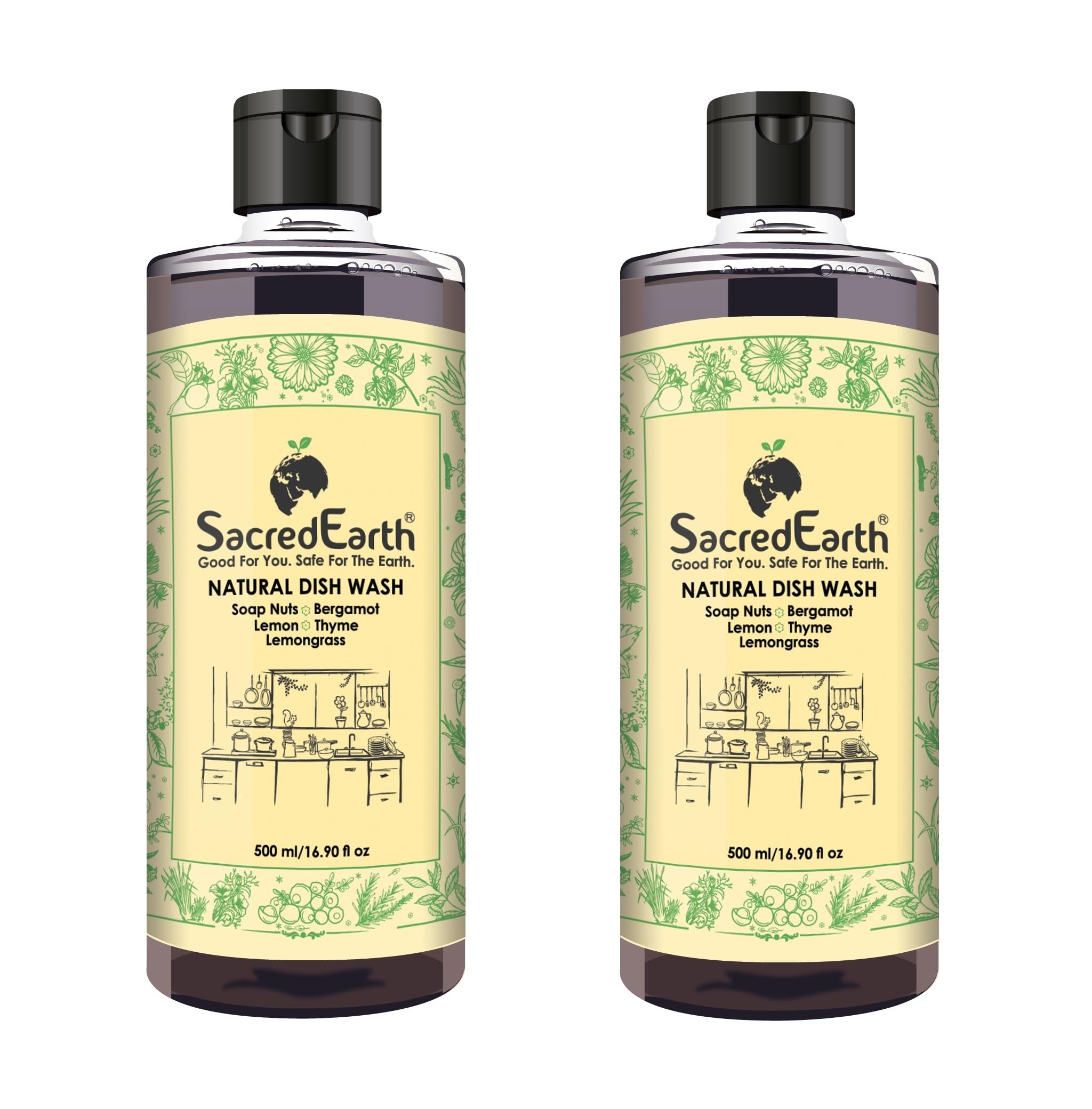 SacredEarth Natural Dish Wash Liquid with Soap Nuts, Lemon, Lemongrass, Thyme and Bergamot (500ml, Pack Of 2) (B08DQW6GQY) Amazon Price History, Amazon Price Tracker