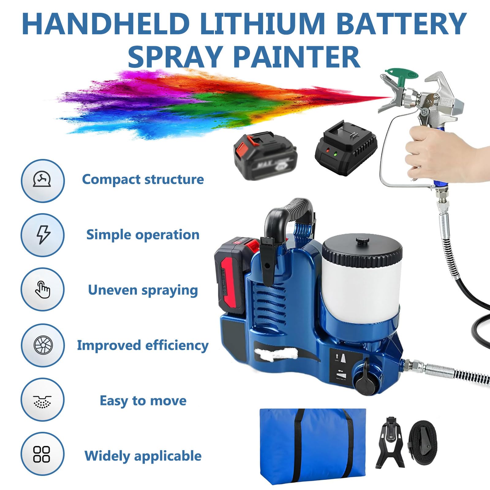 Equipo EléCtrico Airless, InaláMbrico De 550 W, Funciona con Pilas con Ajuste De 6 Velocidades, con BateríA De Litio, para Un Acabado Uniforme En Muebles 1Battery