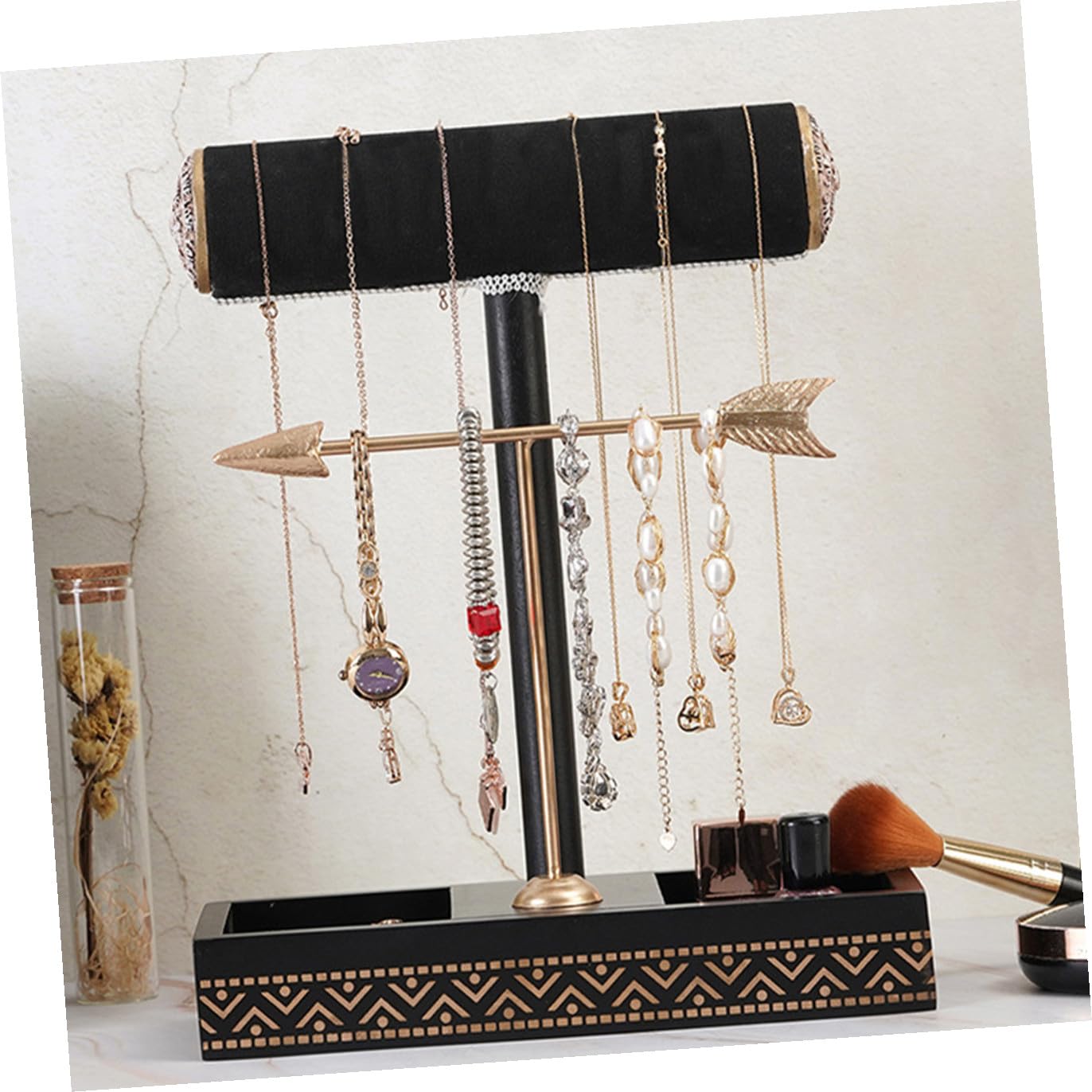 Alipis Estante de Almacenamiento de Joyas Estante de Exhibición de Joyas Negro y Dorado Organizador para Collares y Pulseras Soporte para Collares y Aretes