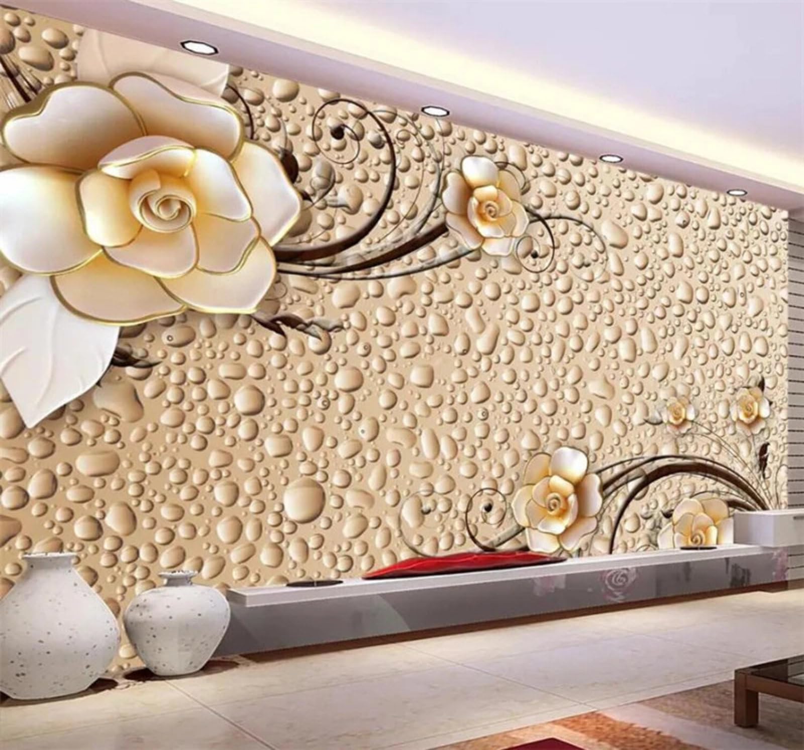 Romantic Creative Gold Embossed Flowers 3D Wallpaper Easy Install Feature Office Living Room Sofa Bedroom TV Background Wall Decoration-400cm×280cm