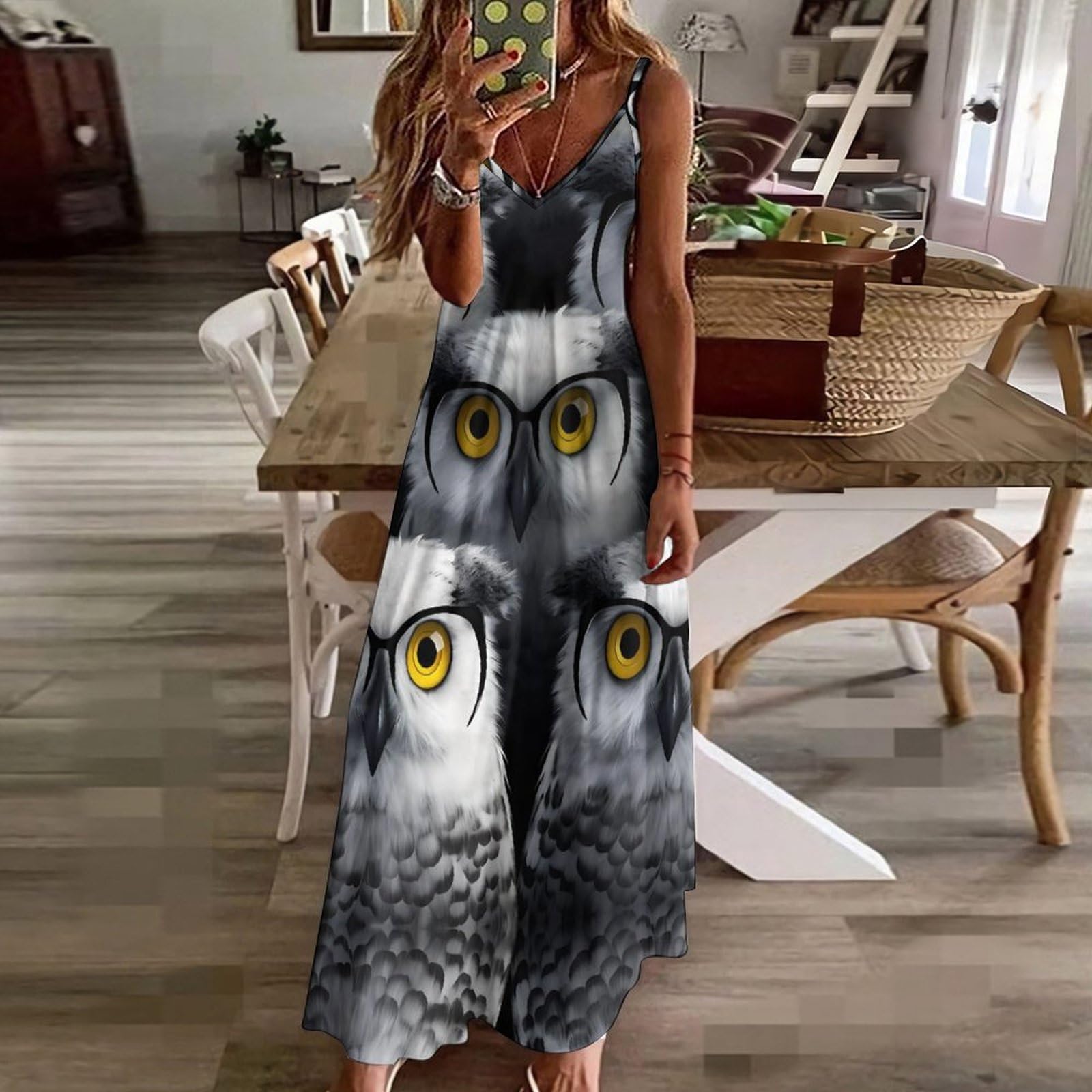 Amazon.com: Owls with Glasses Summer Dress for Women Casual V-Neck  Sleeveless Maxi Dress Self Tie Long Dress : Deportes y Actividades al Aire  Libre