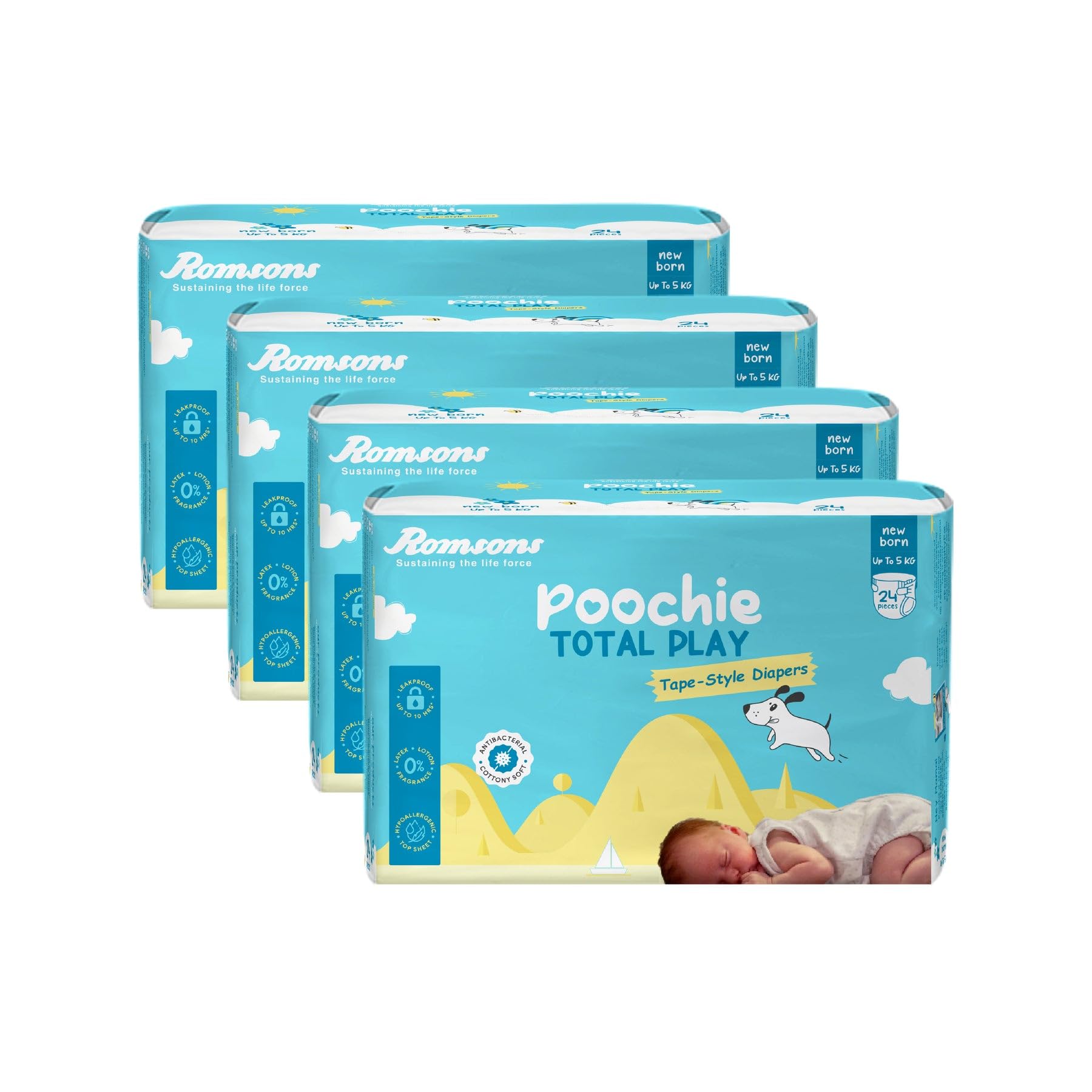 Romsons Poochie Total Play Newborn Tape Style Baby Diapers - 96 Pieces | Suitable for Up To 5 KG | Antibacterial | Cottony Soft and Leakproof Upto 10 Hrs.-image-45