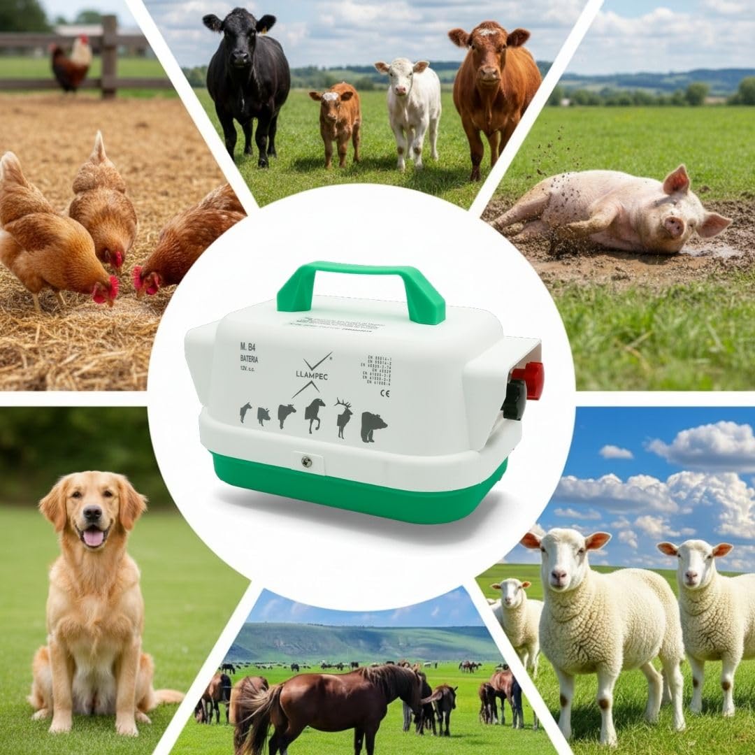 Llampec Pastor Eléctrico Mixto B4 – 1,6 J - 9.500 V - 10 km de Alcance – Cerca eléctrica Para Perros, Caballos, Cerdos y Vacas – Compatible Red 230 V – Batería 12V no incluida - Fabricado en España