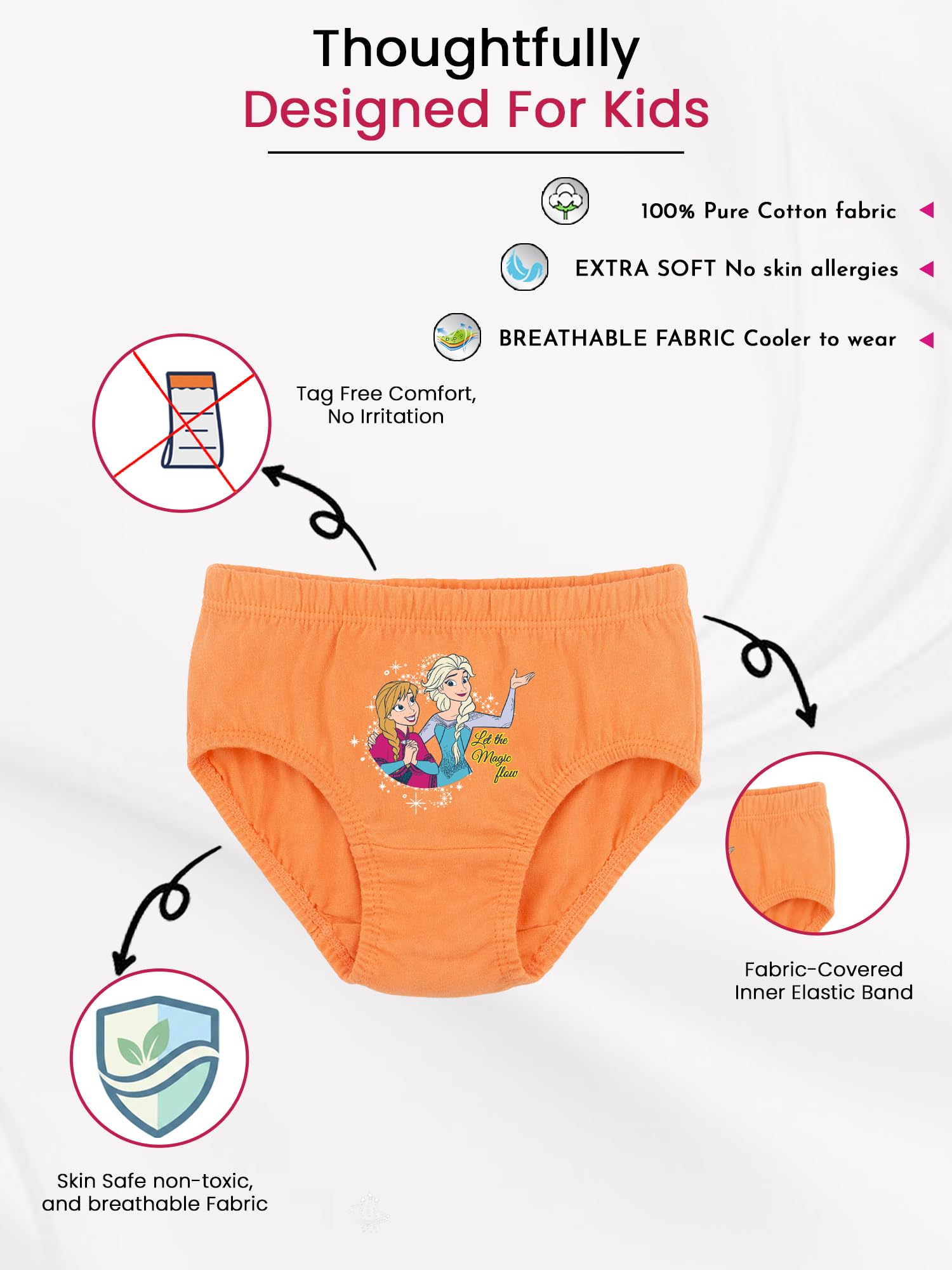 BODYCARE Frozen Girls Panties Cotton Fabric Single Jersey Solid Assorted Pack of 5 1