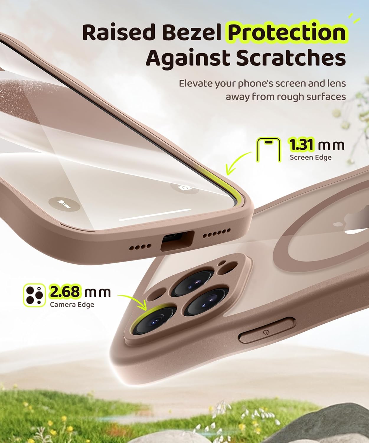 BERFY for iPhone 16 Pro Max Case for Women Girls, [Compatible with MagSafe][Built-in Glass Screen Protector and Camera Protection] Cute Wave Clear Full Body Phone Case for iPhone 16 Pro Max 6.9",Brown - Image 8