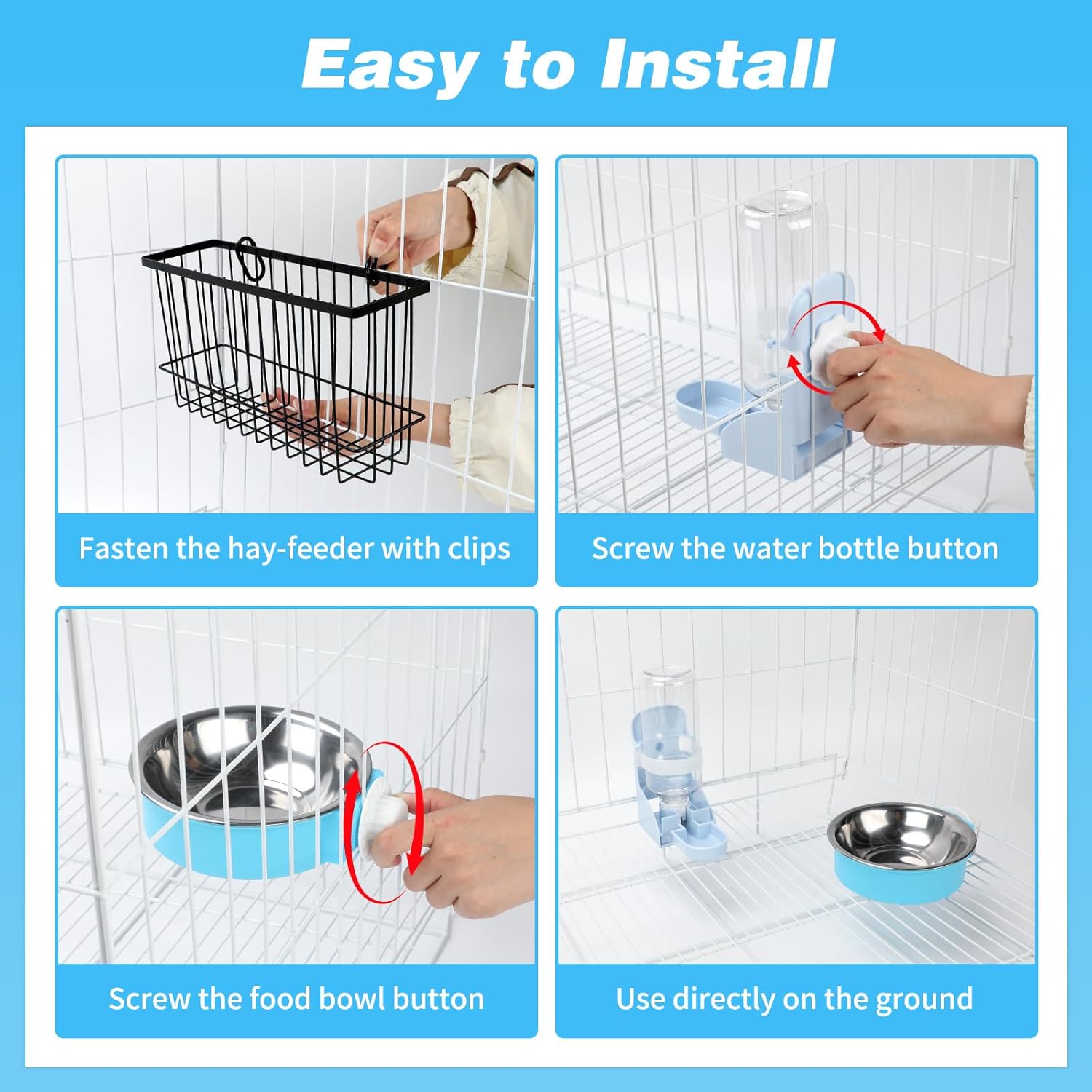 YUEPET 4-in-1 Large Rabbit Litter Box, Non-Slip Stainless Steel Litter Boxes with Sifting Grid & Hay Feeder Food Bowl, Easy Cleaning Bunny Litter Box with Odor Control for Rabbits Small Pets（S）