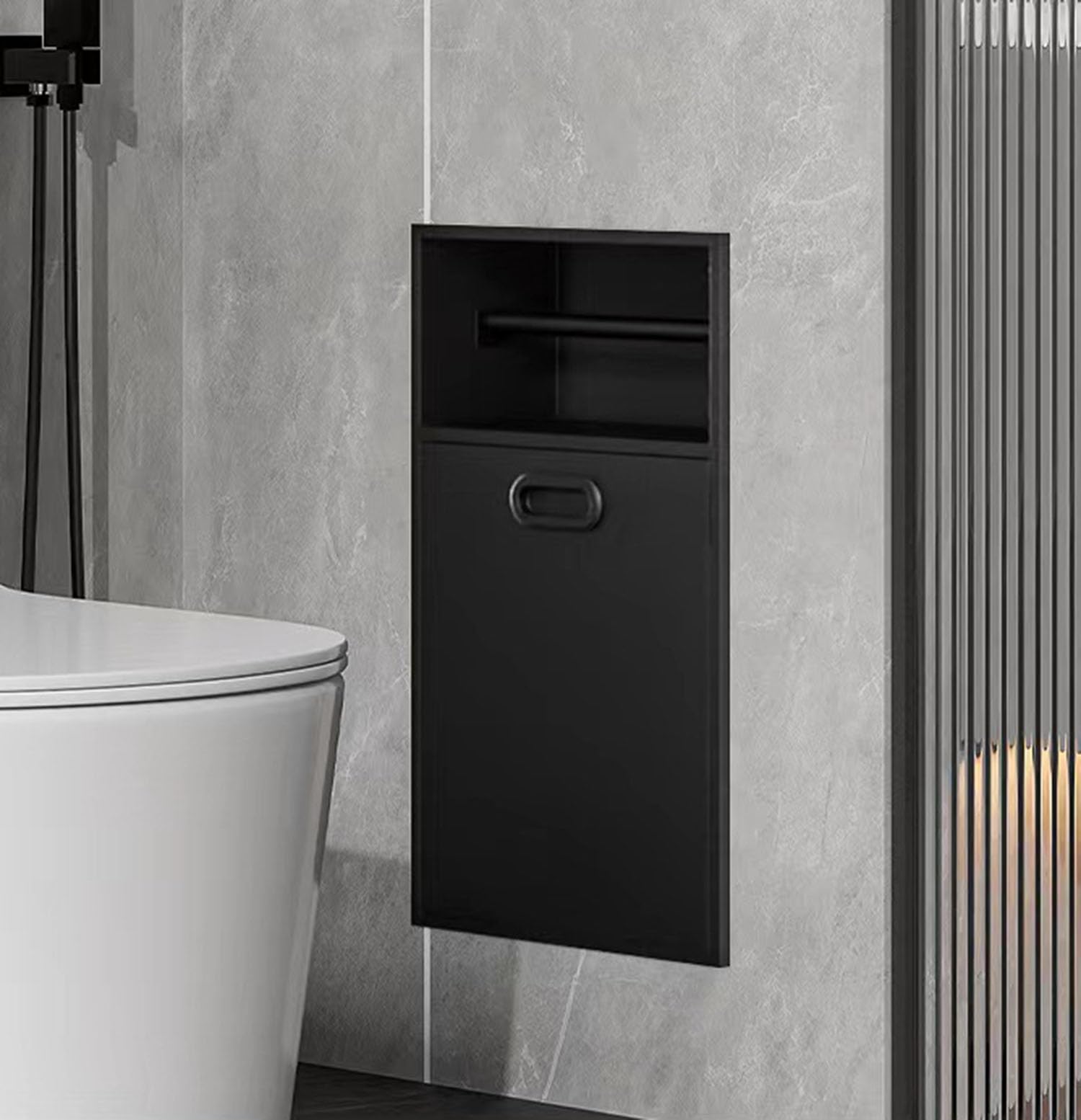 Niche de douche en acier noir pour une salle de bain épurée et moderne
