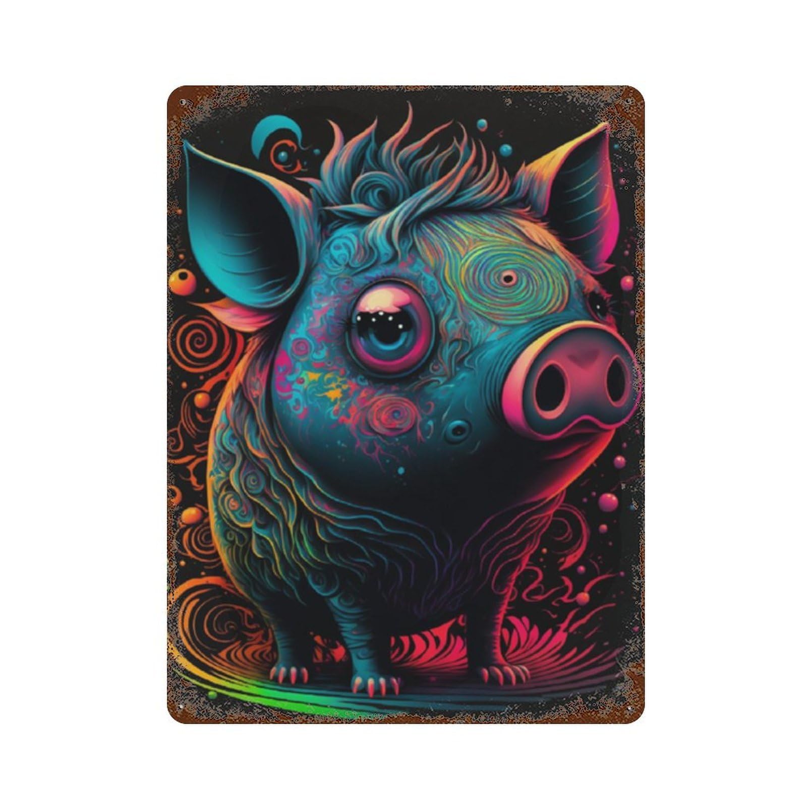 Colorful Pig Art Print Rusty Metal Tin Sign 15.7"x11.8", Vintage Wall Decor for Garage, Pub Or Kitchen