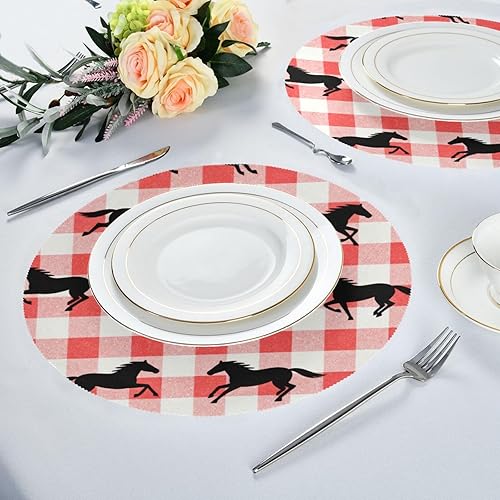 Miniatura 6 de Red Checkered Running Horse Circle placemats Solid placemats for Dining Table Set of 4 15x15 in individuales para comedor