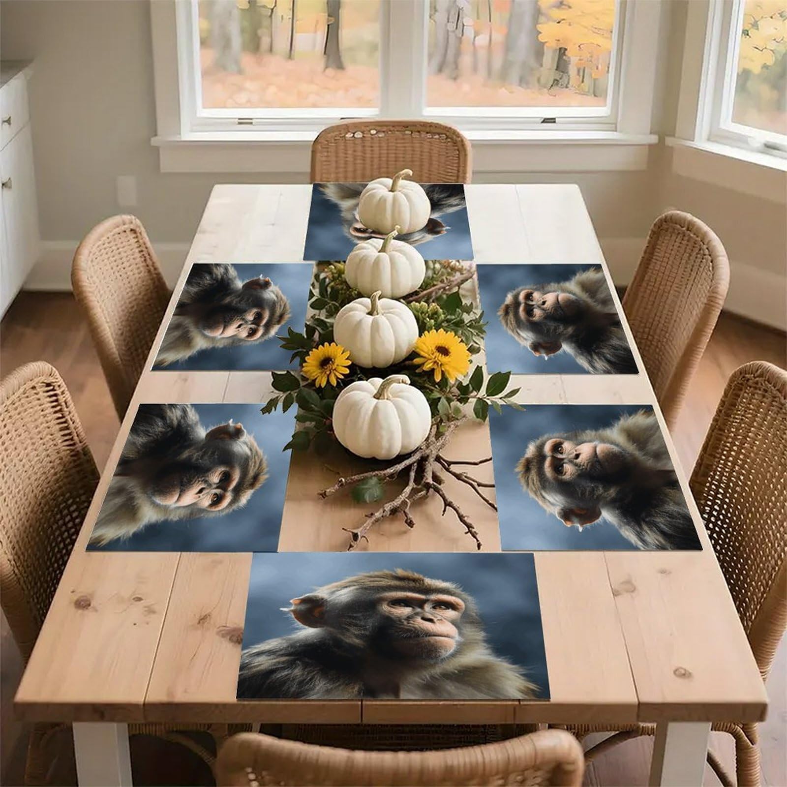 Monkey Placemats Non-Slip Heat Resistant Table Mats Flax Washable Cloth Place Mats Easy to Clean Premium Placemat for Kitchen Dining Table Decor Party Outdoor
