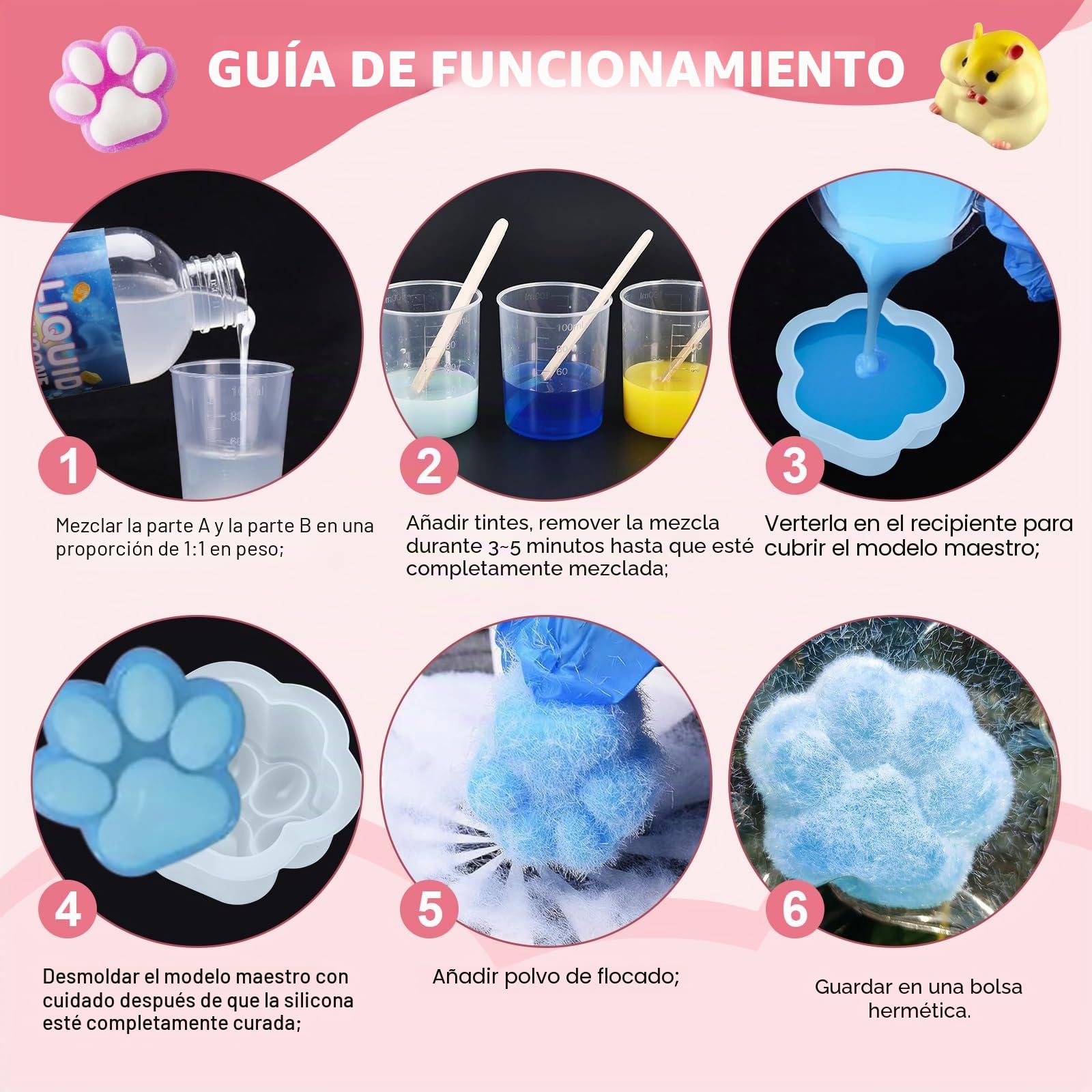 Silicona líquida para Taba Squishy, 500 g, proporción 1: 1, mezcla de goma de silicona supersuave, kit de manualidades para aliviar el estrés, amantes de los gatos y aficionados a hámsters, creativos