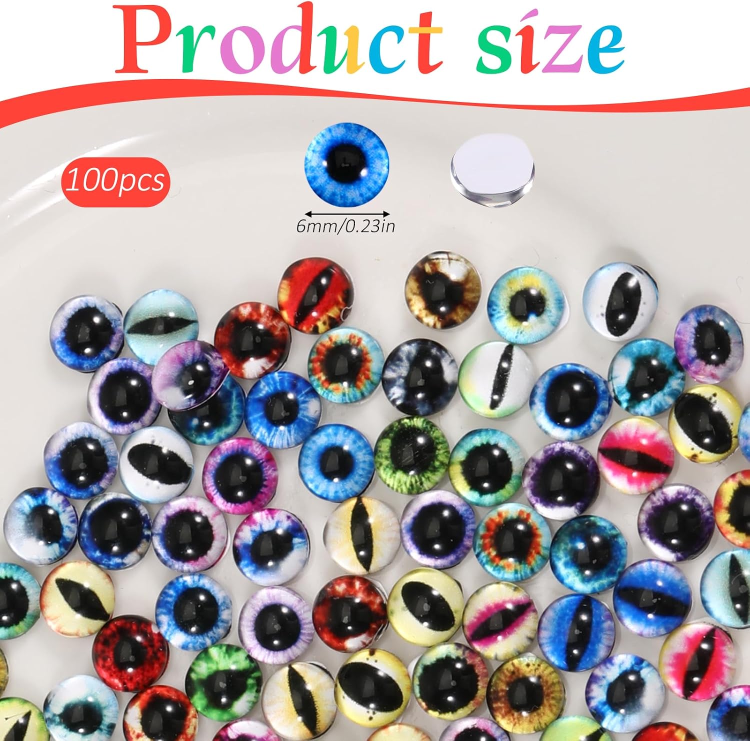 ElevateTech Glass Dragon Eyes 6mm Assorted Colors Glass Animal Doll Eyes for Crafts EyesStickers for Clay Doll Sculptures Props Crafts Making Props Gift 100PCS