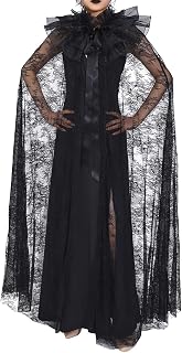 Black Lace Cape Gothic Cloak Witch Halloween Costume Cosplay Capelet Long Robe for Women and Girls