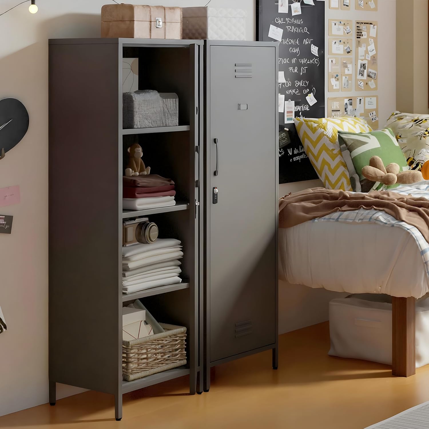 Metal Storage Cabinet Kitchen Pantry Cabinet for Bathroom Locking Storage Cabinet with Door and Removable Shelves (Black)