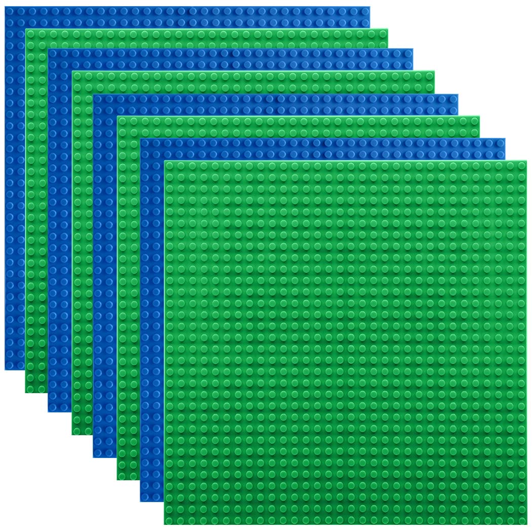 Classic Baseplates Building Plates-10" x 10" Building Boards,100% Compatible with All Major Brands and Activity Table, Creative Platforms Mats for Toy Bricks (Green Blue, 8 Pack)