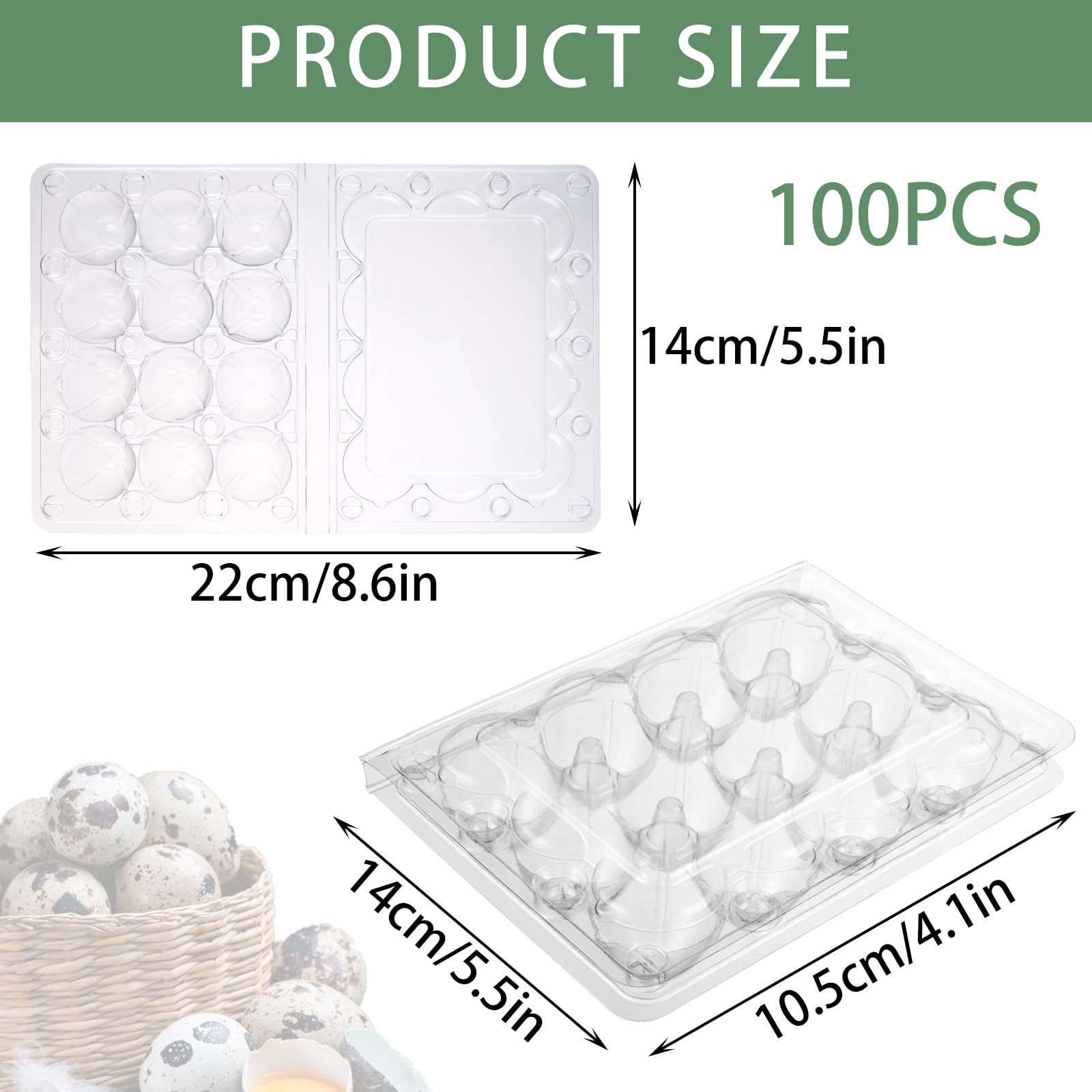 APACALI 100 cajas de huevos de codorniz, 12 rejillas, cajas de plástico para huevos de codorniz con tapa, cajas transparentes para huevos de codorniz
