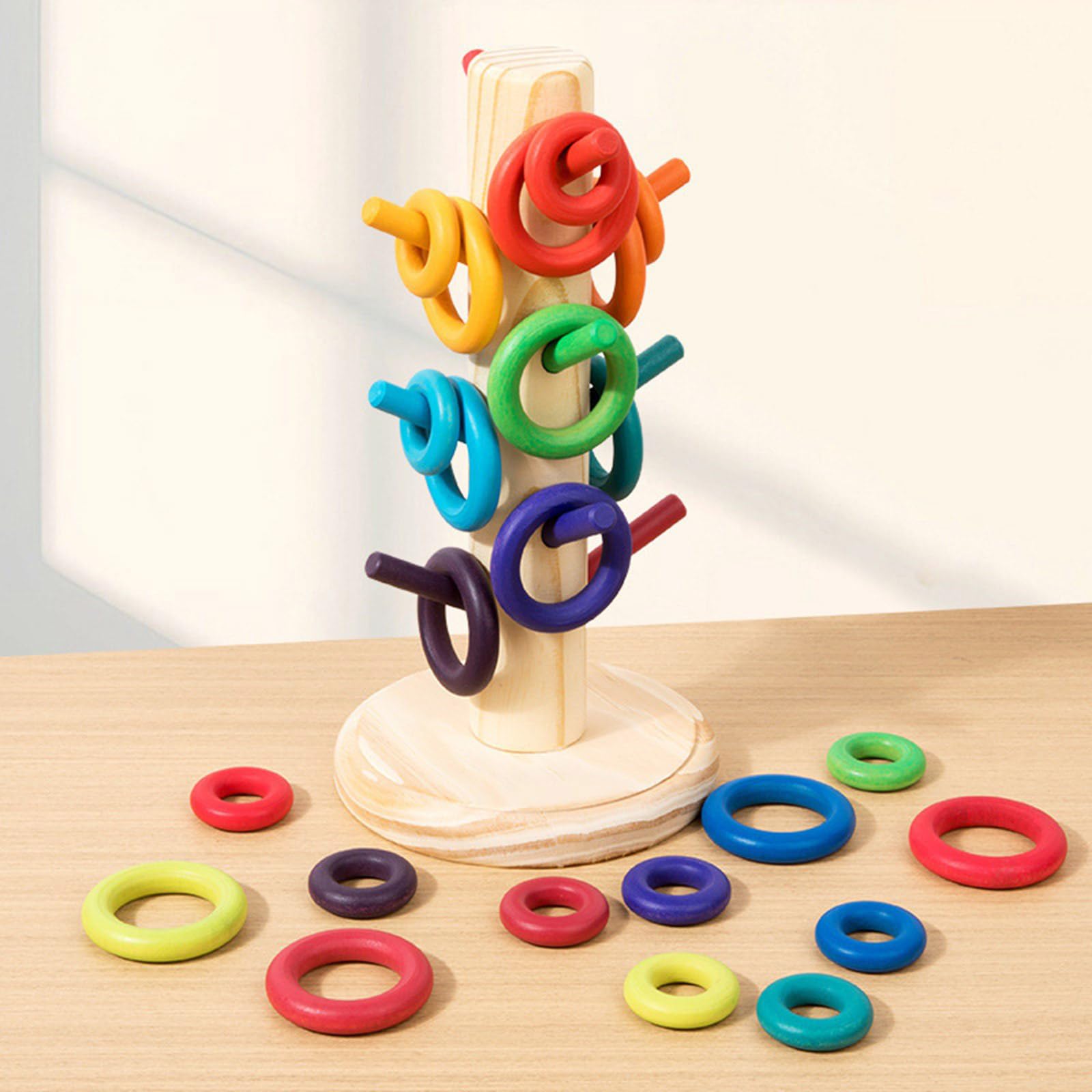 Ringwurfspielset aus Holz für Vorschulalter, praktische Lernfähigkeiten fördert Aktivitätsringe aus Holz für die Entwicklung der Feinmotorik von Kindern
