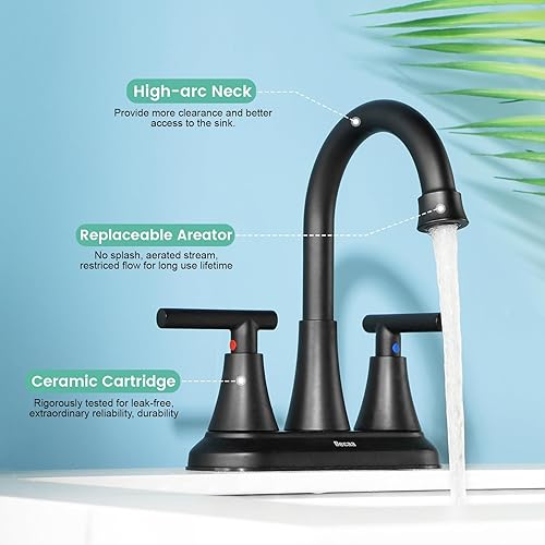 Miniatura 3 de Grifos de baño de 4 pulgadas para fregadero de 3 agujeros, grifo para lavabo de baño con drenaje emergente y mangueras de suministro, boquilla